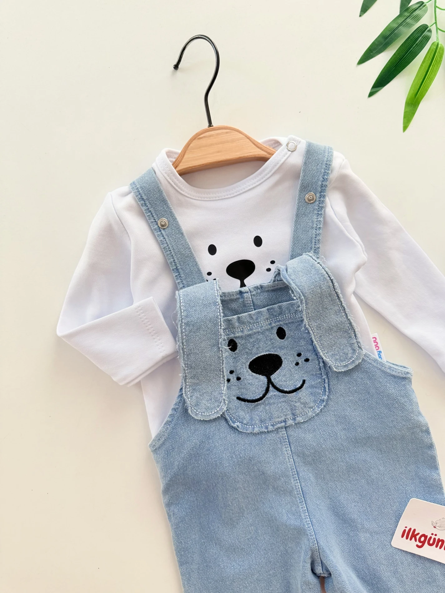 Sevimli Köpüş Kulaklı  Likralı Esnek Kumaş 2’li Salopet Takım