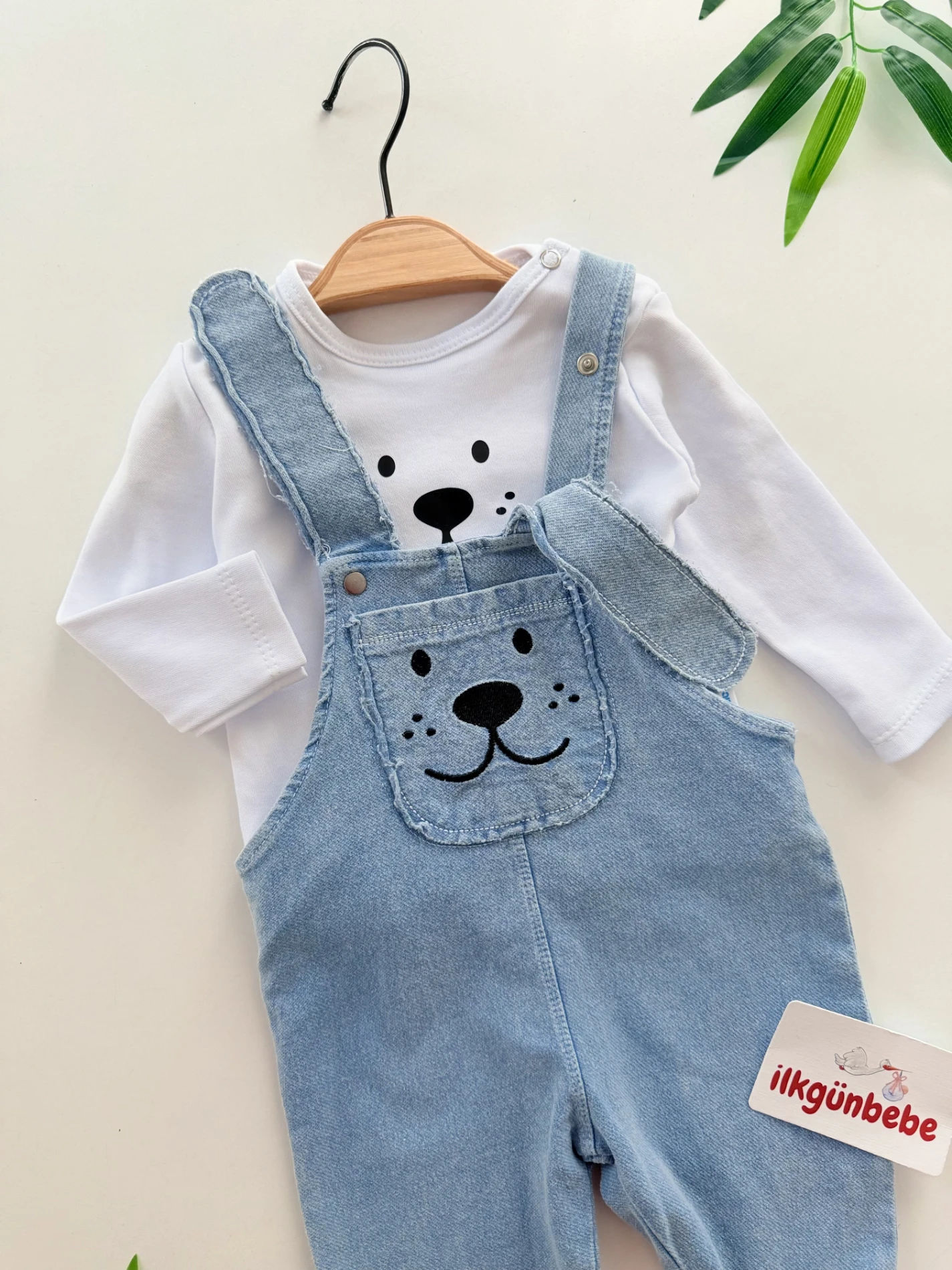 Sevimli Köpüş Kulaklı  Likralı Esnek Kumaş 2’li Salopet Takım