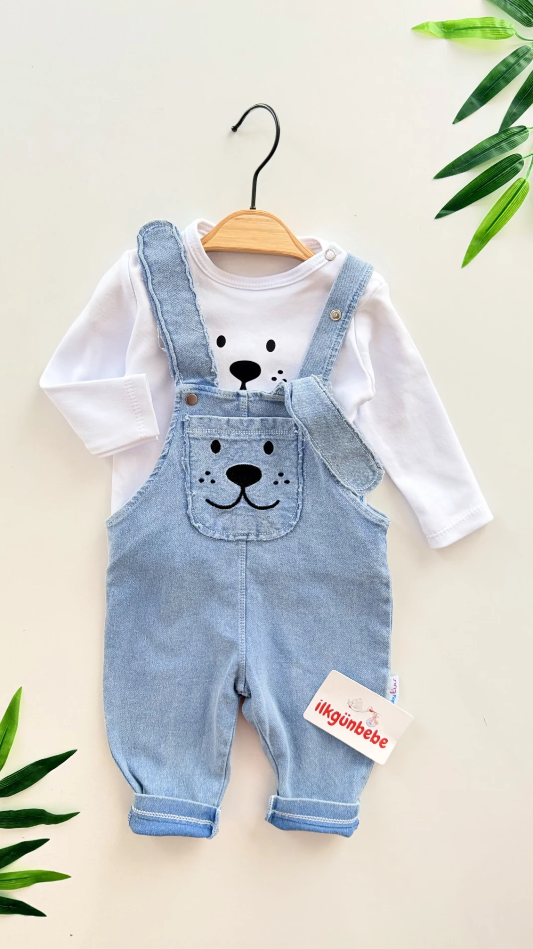 Sevimli Köpüş Kulaklı  Likralı Esnek Kumaş 2’li Salopet Takım