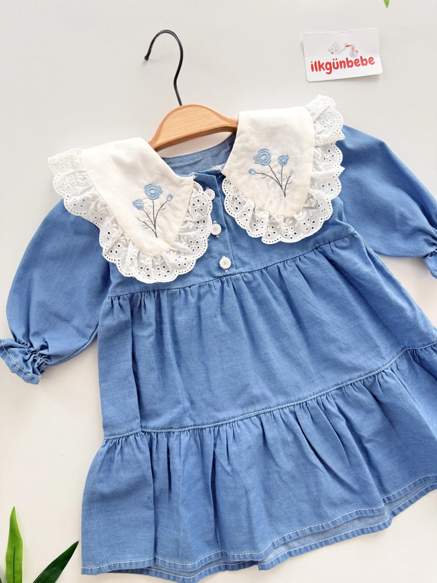 Fisto Yaka Likralı Kot Kumaş Elbise