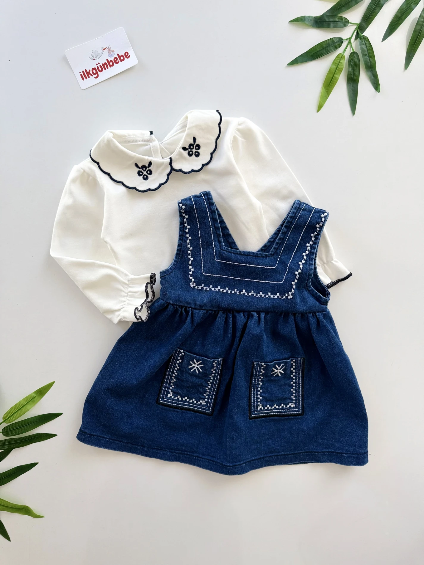 Sophia Çiçek Nakışlı Kot Elbise & Body