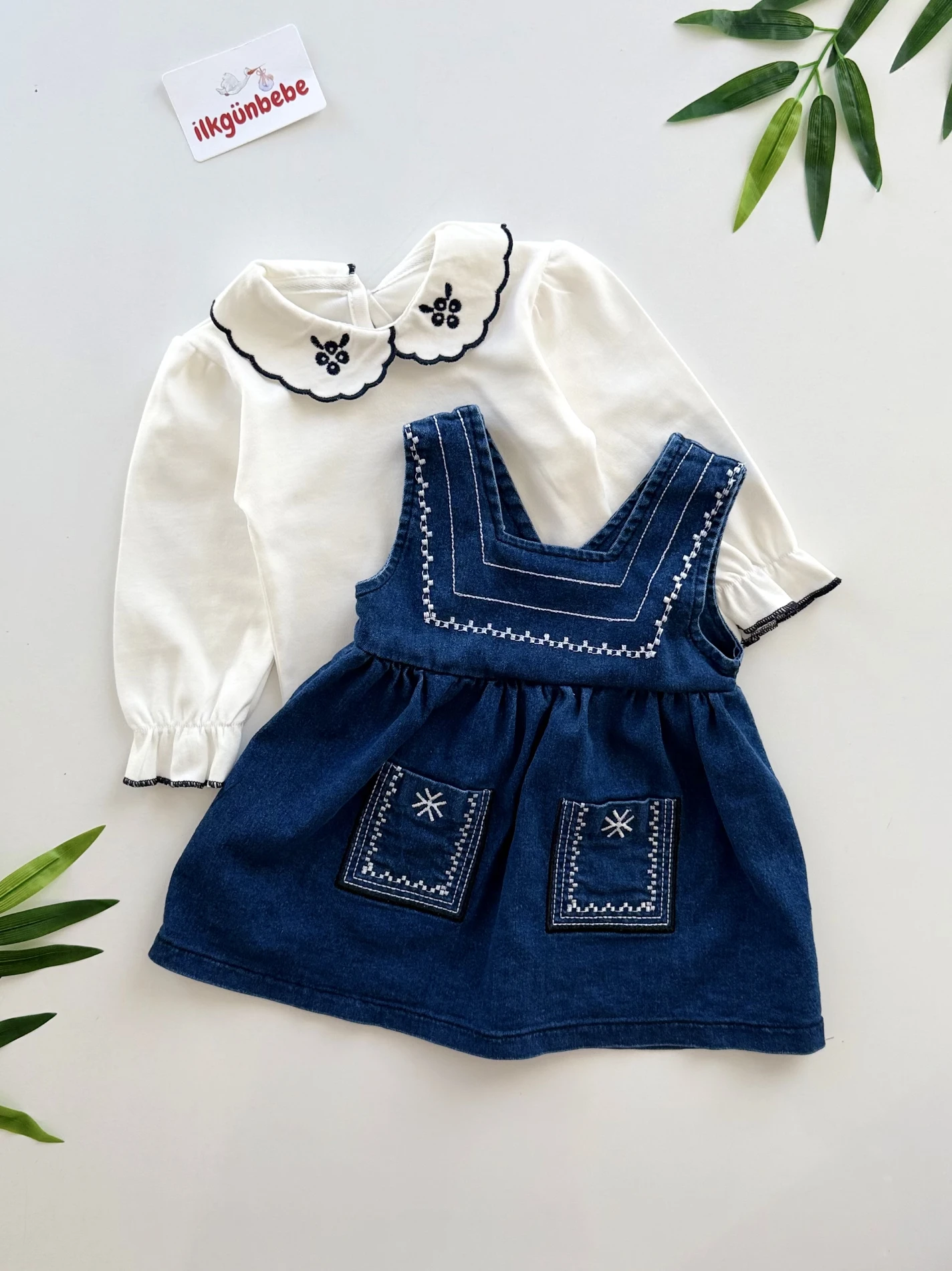 Sophia Çiçek Nakışlı Kot Elbise & Body