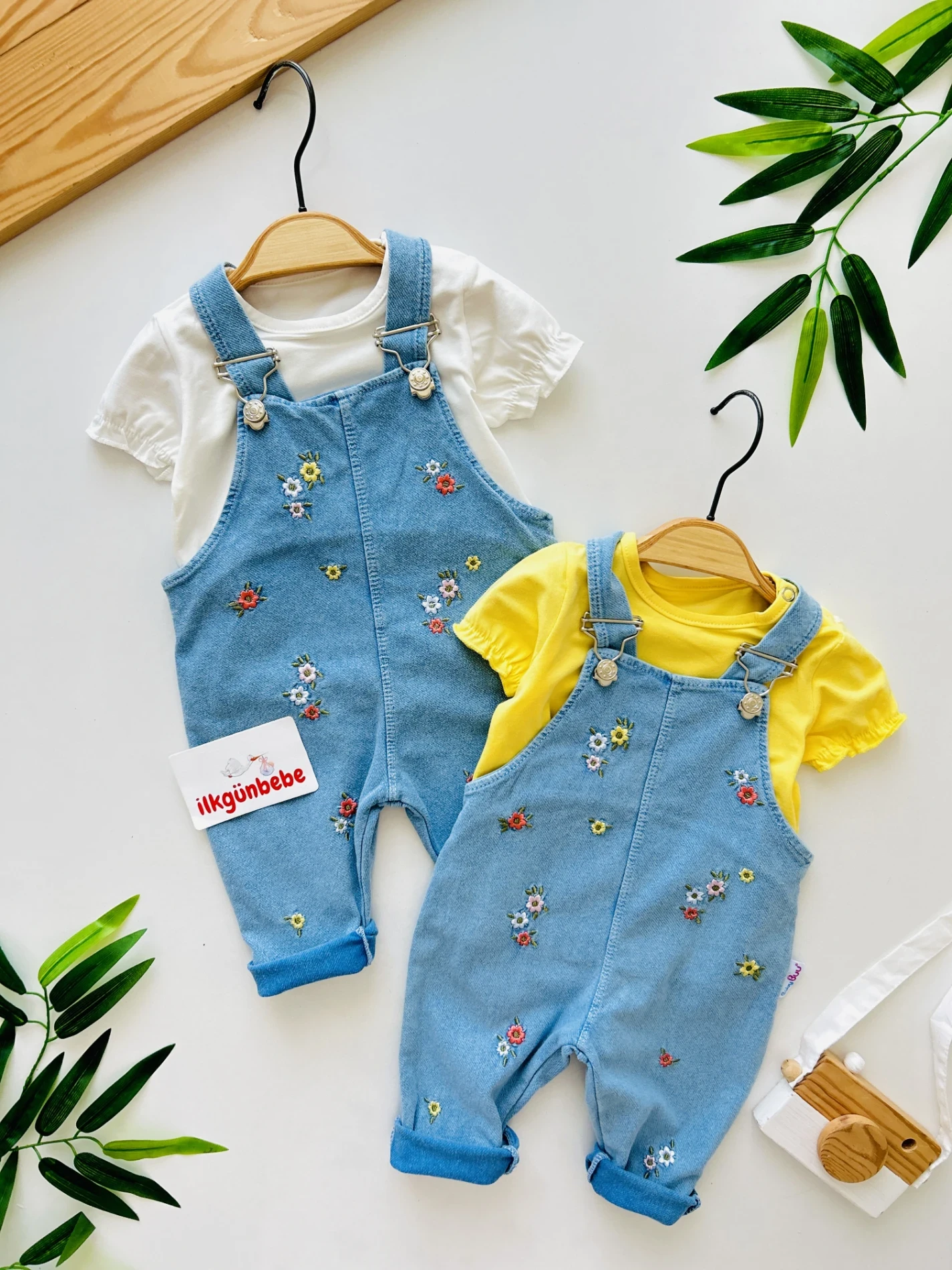 Minik Çiçek  Nakışlı Örme Yumuşacık Likralı Esnek Kumaşlı Salopetli 2’li Premium Kalite Set