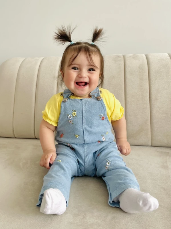 Minik Çiçek  Nakışlı Örme Yumuşacık Likralı Esnek Kumaşlı Salopetli 2’li Premium Kalite Set