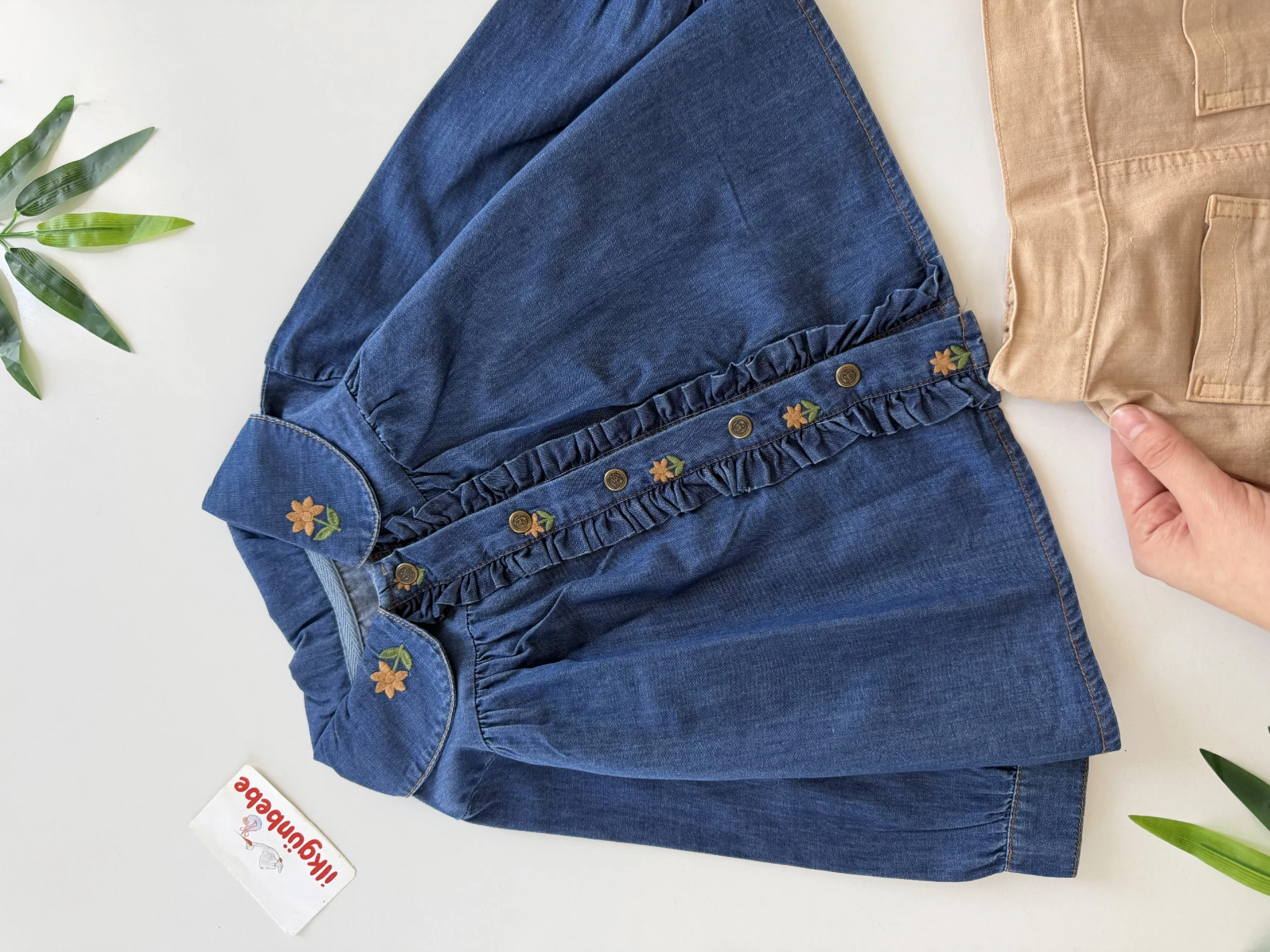 Chole Çiçek Nakış Kot Gömlek & Keten Şort Takım