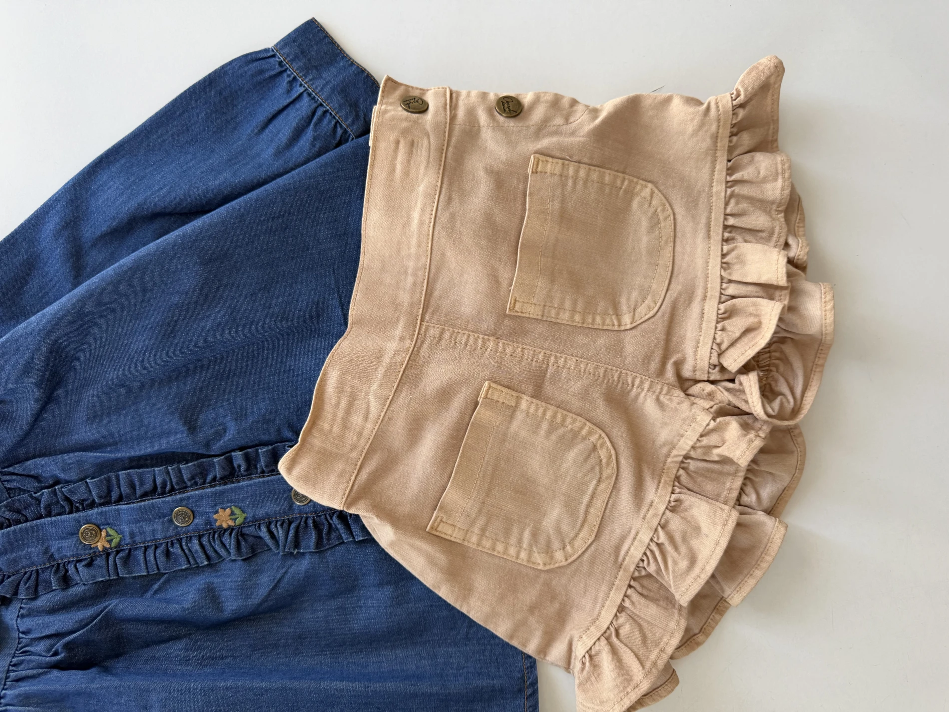 Chole Çiçek Nakış Kot Gömlek & Keten Şort Takım