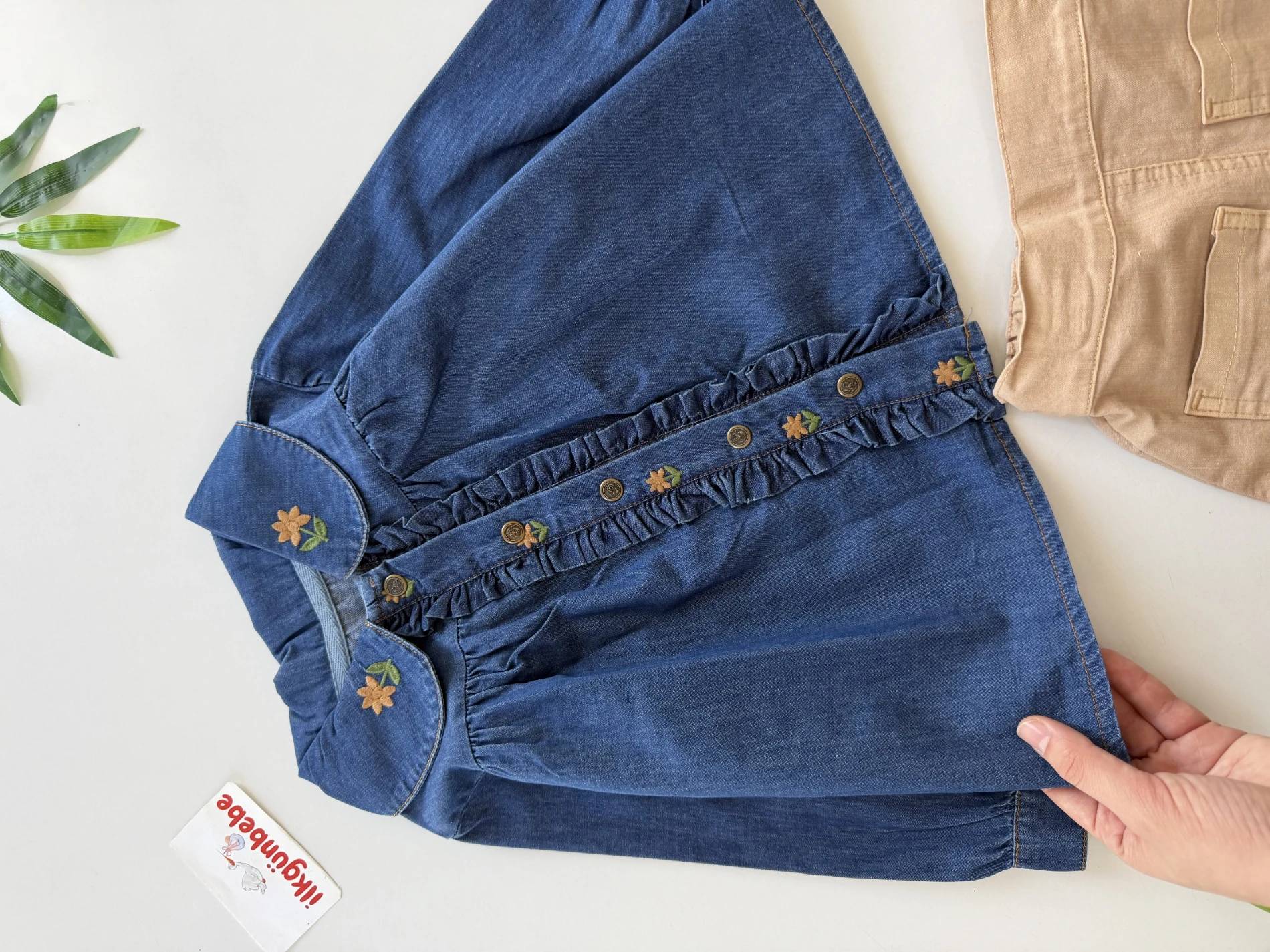 Chole Çiçek Nakış Kot Gömlek & Keten Şort Takım