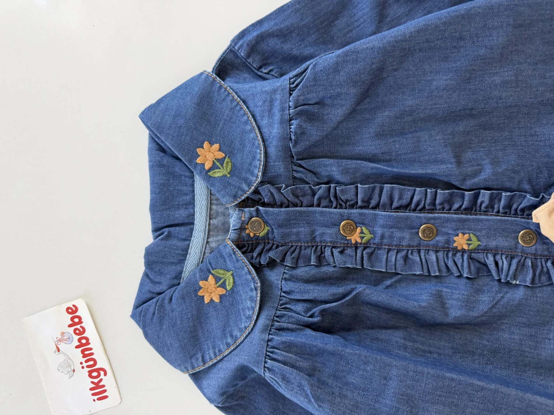 Chole Çiçek Nakış Kot Gömlek & Keten Şort Takım