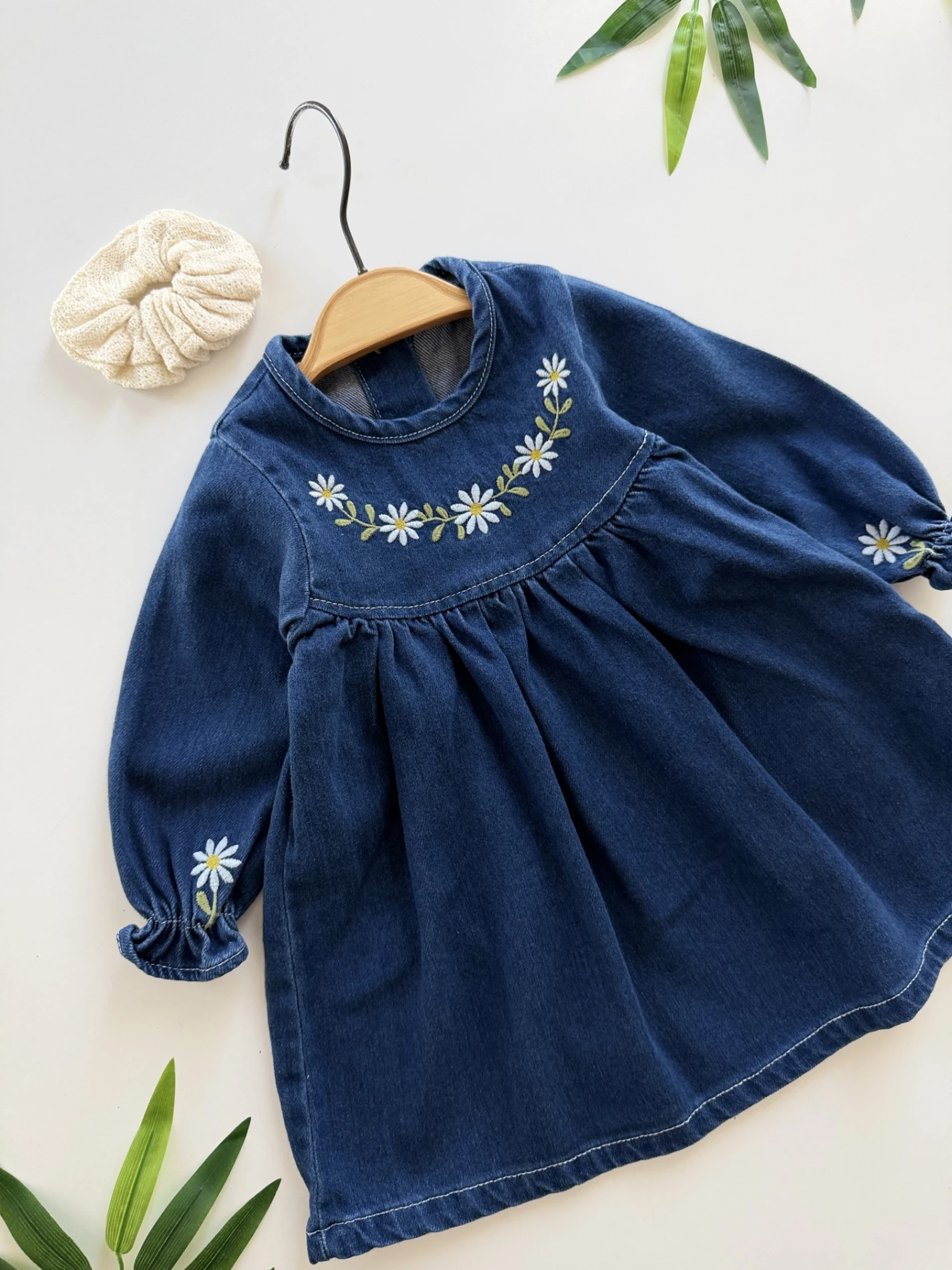 Hazel Çiçekli Premium Toka Hediyeli Kot Denim Elbise 