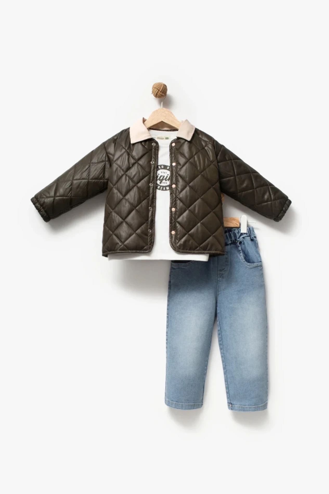 Kapitone Ceketli Kot Pantalonlu 3’lü Takım