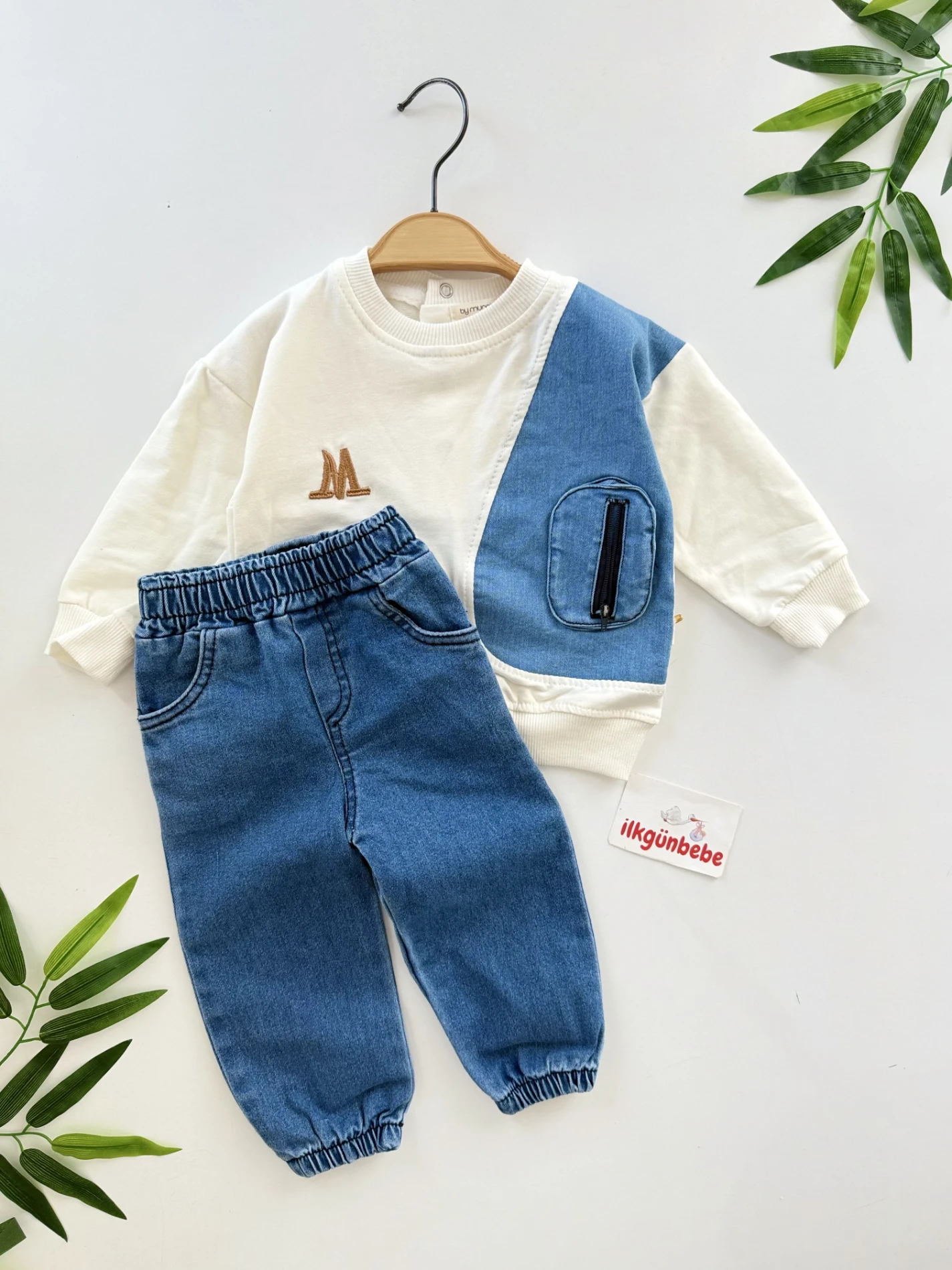 Cep Fermuarlı Denim Kot 2’li Takım