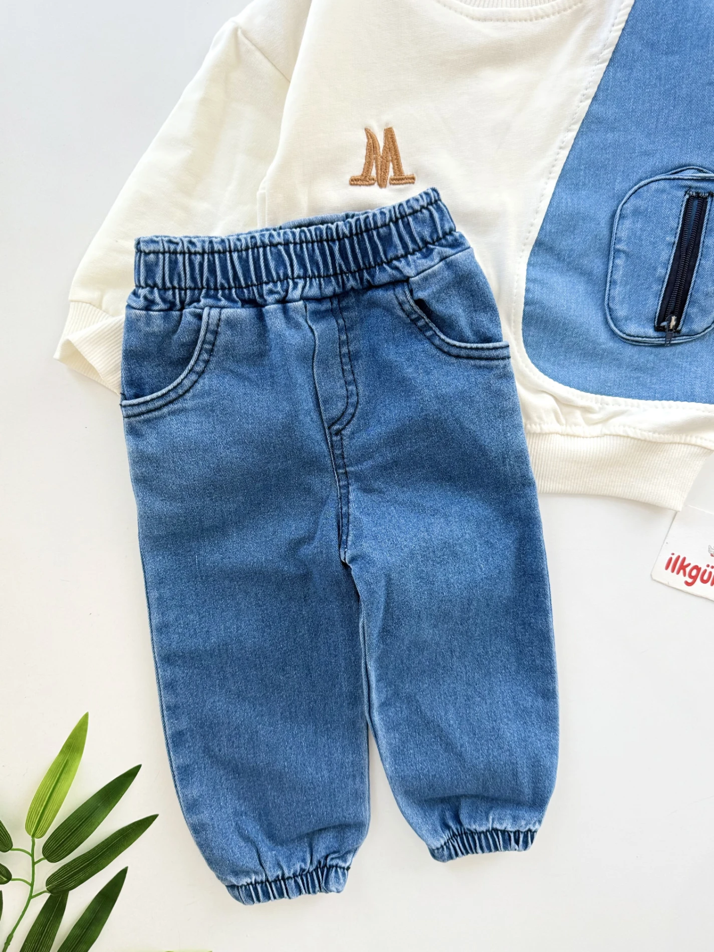 Cep Fermuarlı Denim Kot 2’li Takım