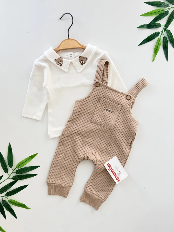 Teddy Yaka Nakışlı Badi & Salopet Set