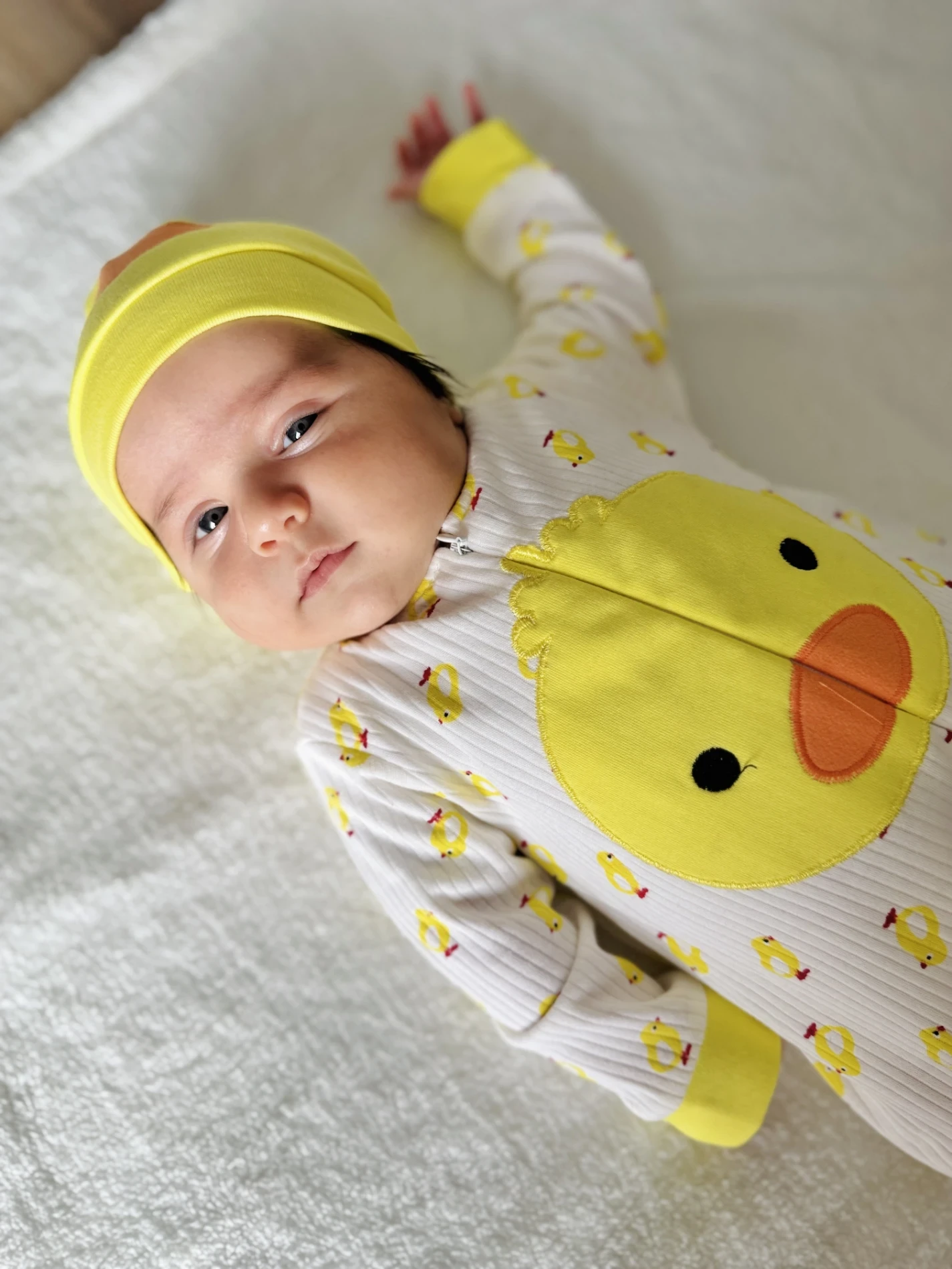 Civciv Desenli Ayaklı Şapkalı Unısex Mevsimlik Tulum