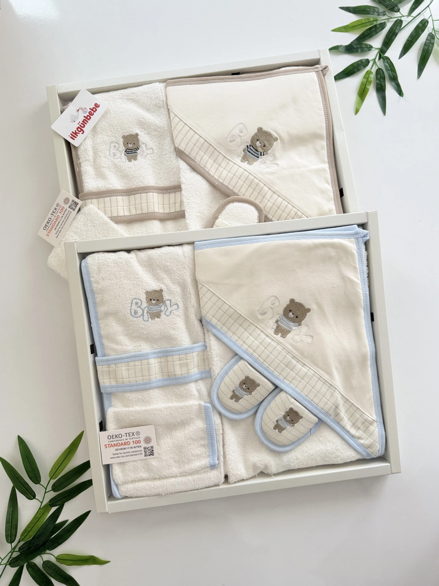 4 Parça Bornozlu Havlulu %100 Pamuk Organik Set