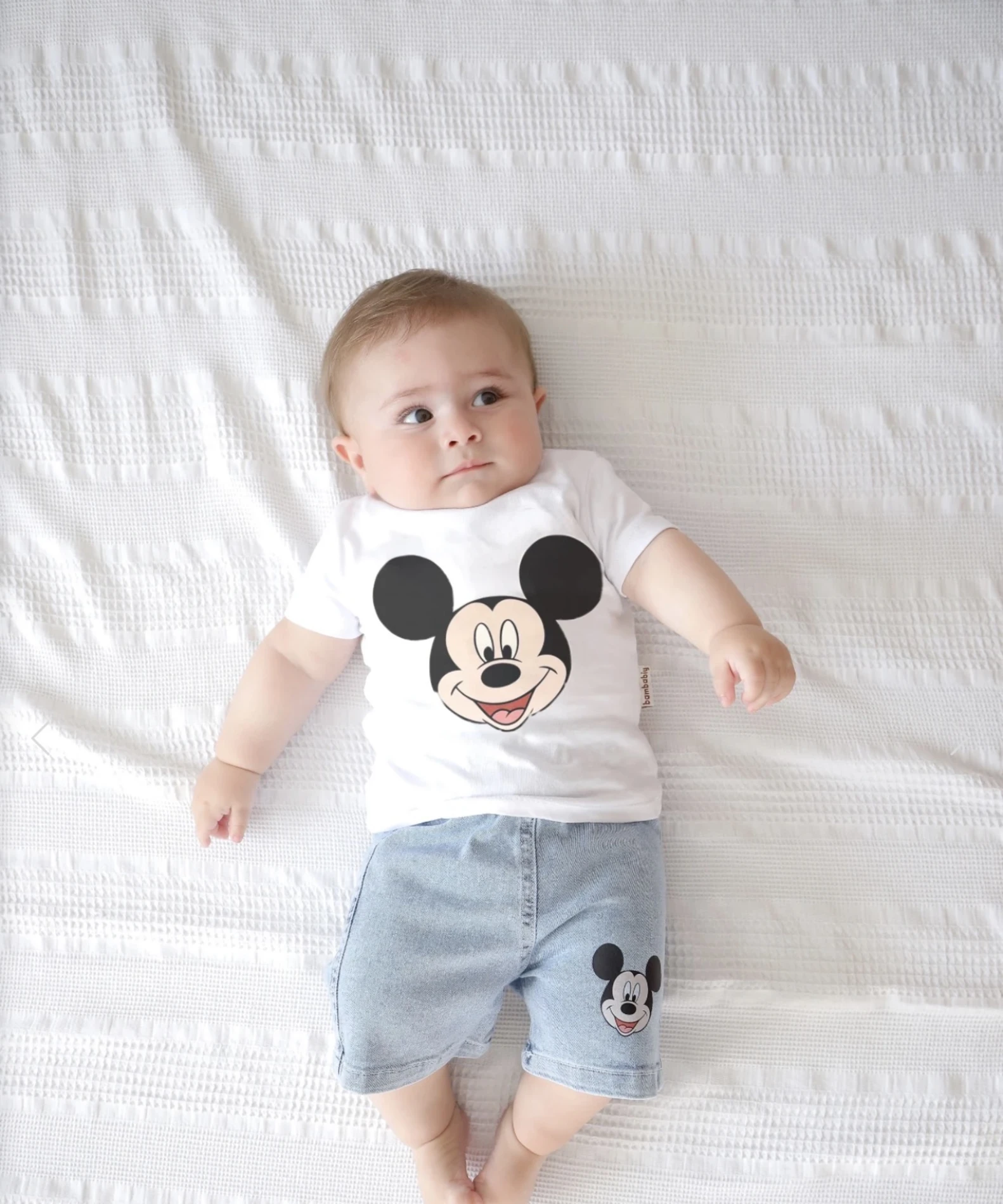 Mickey Mouse Baskılı Kot Şortlu  Unisex 2’li Premium Takım