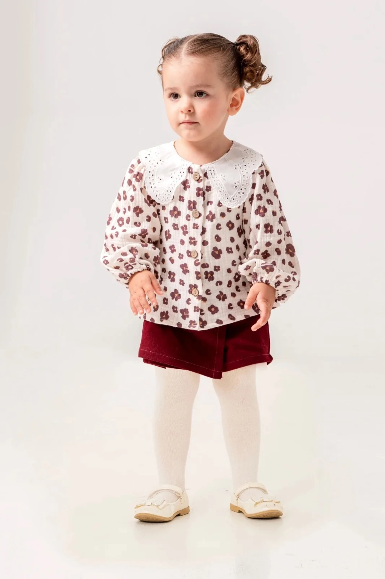 Leopar Desenli Müslin Fisto Yaka Çorap Hediyeli 3’lü Takım