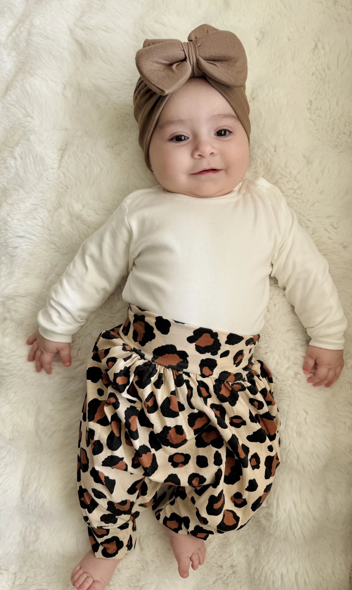 Leopar Desenli Şalvarlı UZUN Kollu Tişörtlü  3’lü Bandanalı  Takım