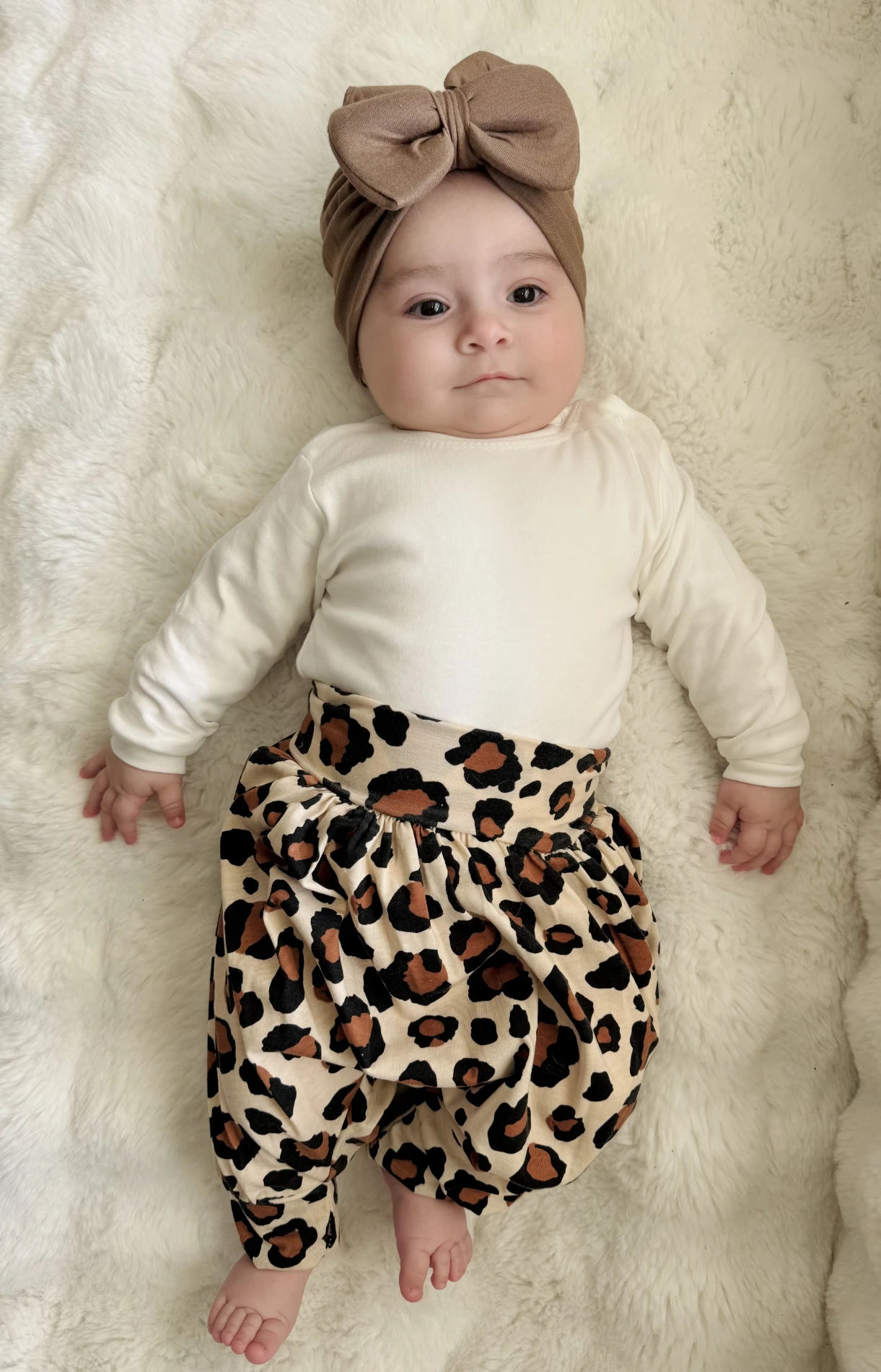 Leopar Desenli Şalvarlı UZUN Kollu Tişörtlü  3’lü Bandanalı  Takım