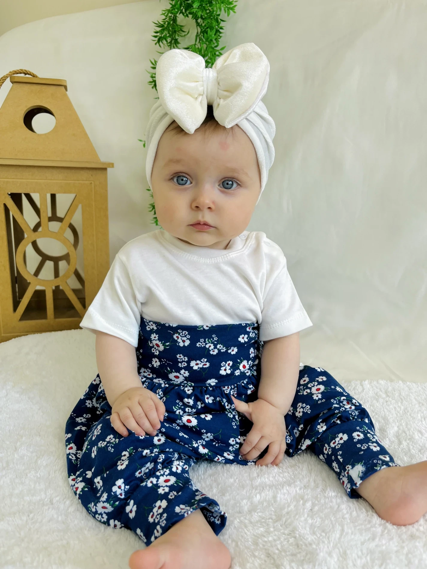 Çiçek Desenli Şalvarlı UZUN Kollu Tişörtlü  3’lü Bandanalı  Takım