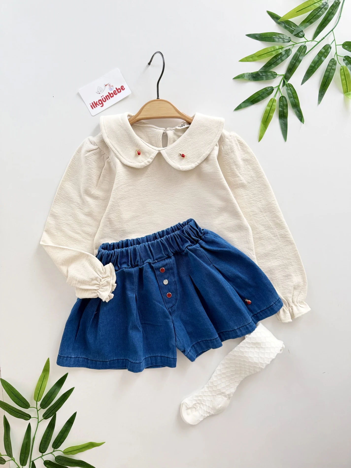 Uğur Böcek Yaka Denim Kot Şortlu 3’lü Takım