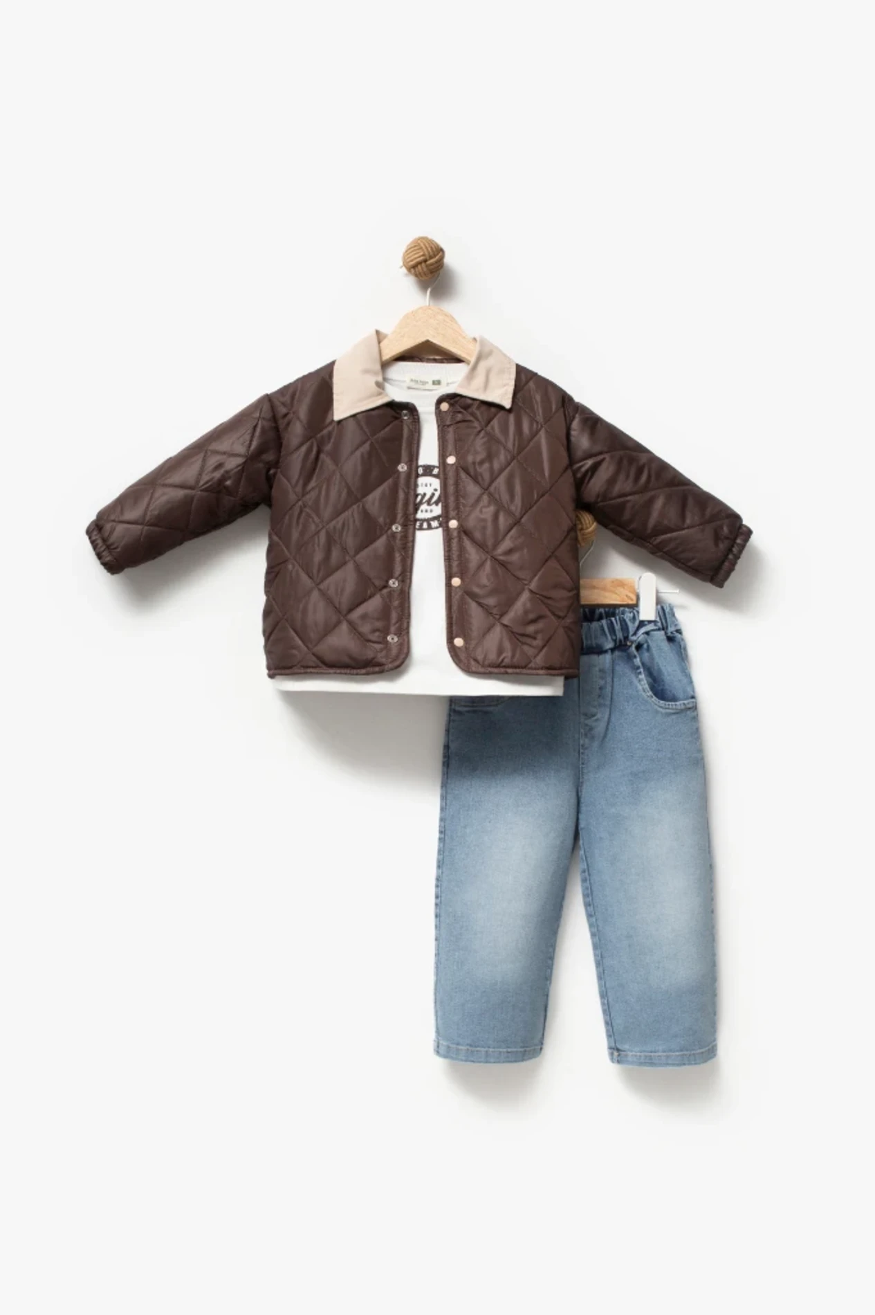 Kapitone Ceketli Kot Pantalonlu 3’lü Takım