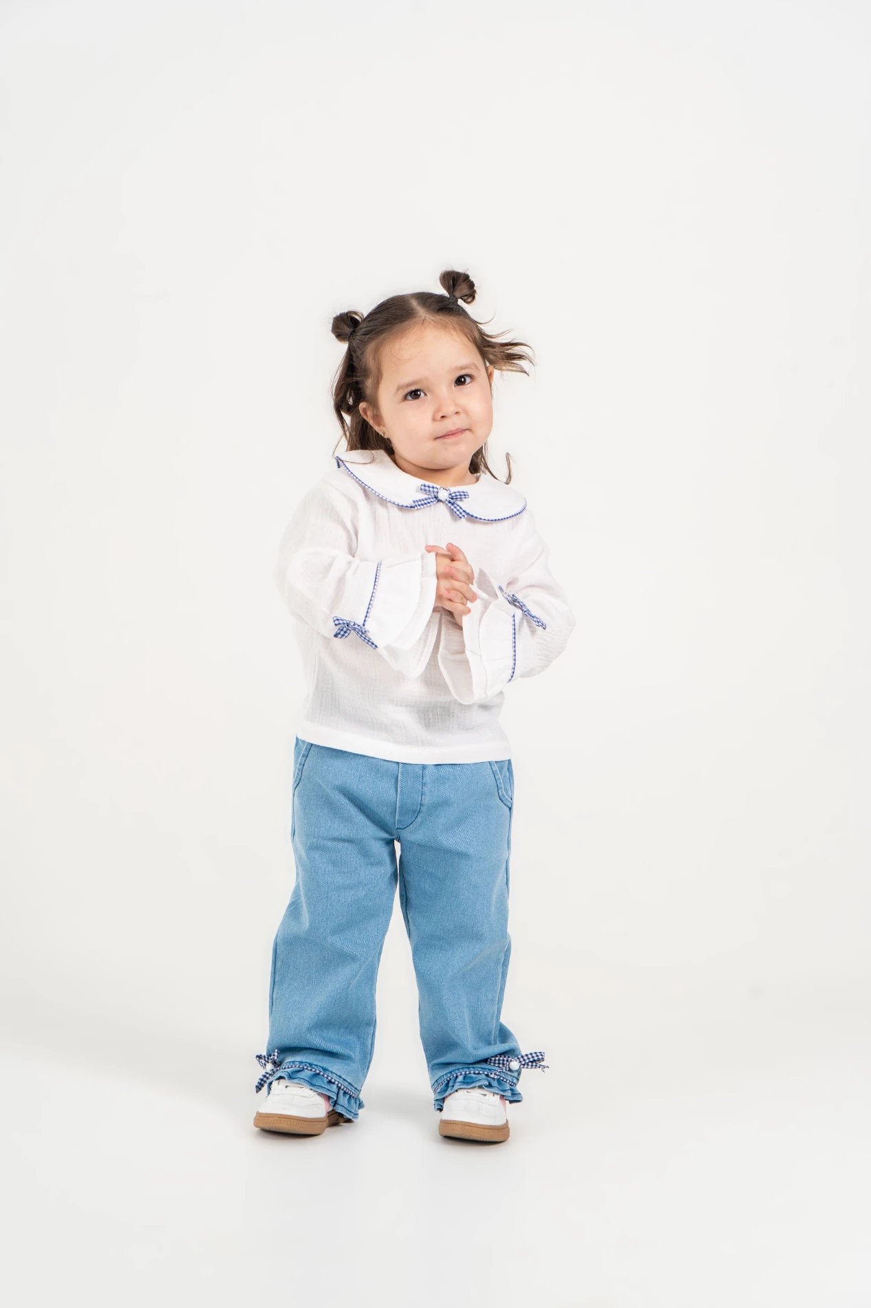 Pötikare Fiyonklu Müslin Yakalı Kot Pantalonlu 2’li Takım