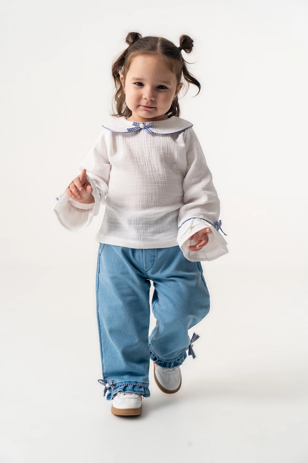 Pötikare Fiyonklu Müslin Yakalı Kot Pantalonlu 2’li Takım