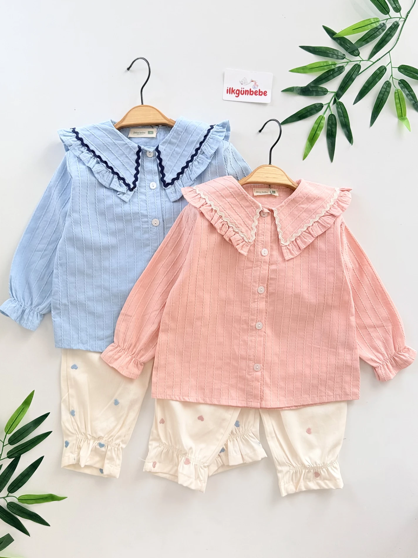 Su Taşı Yaka Detaylı Kalp Pantalonlu Premium Takım