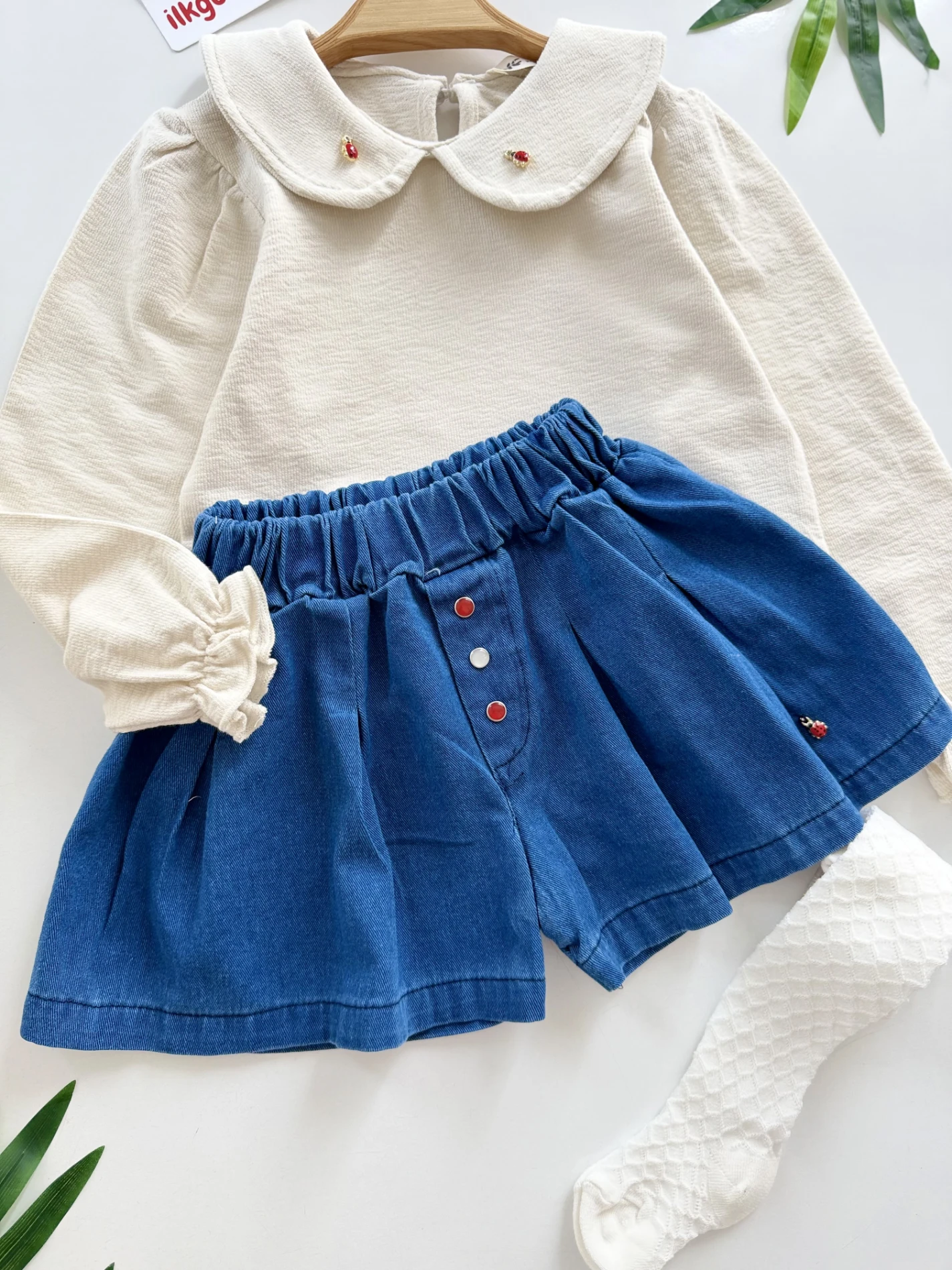 Uğur Böcek Yaka Denim Kot Şortlu 3’lü Takım