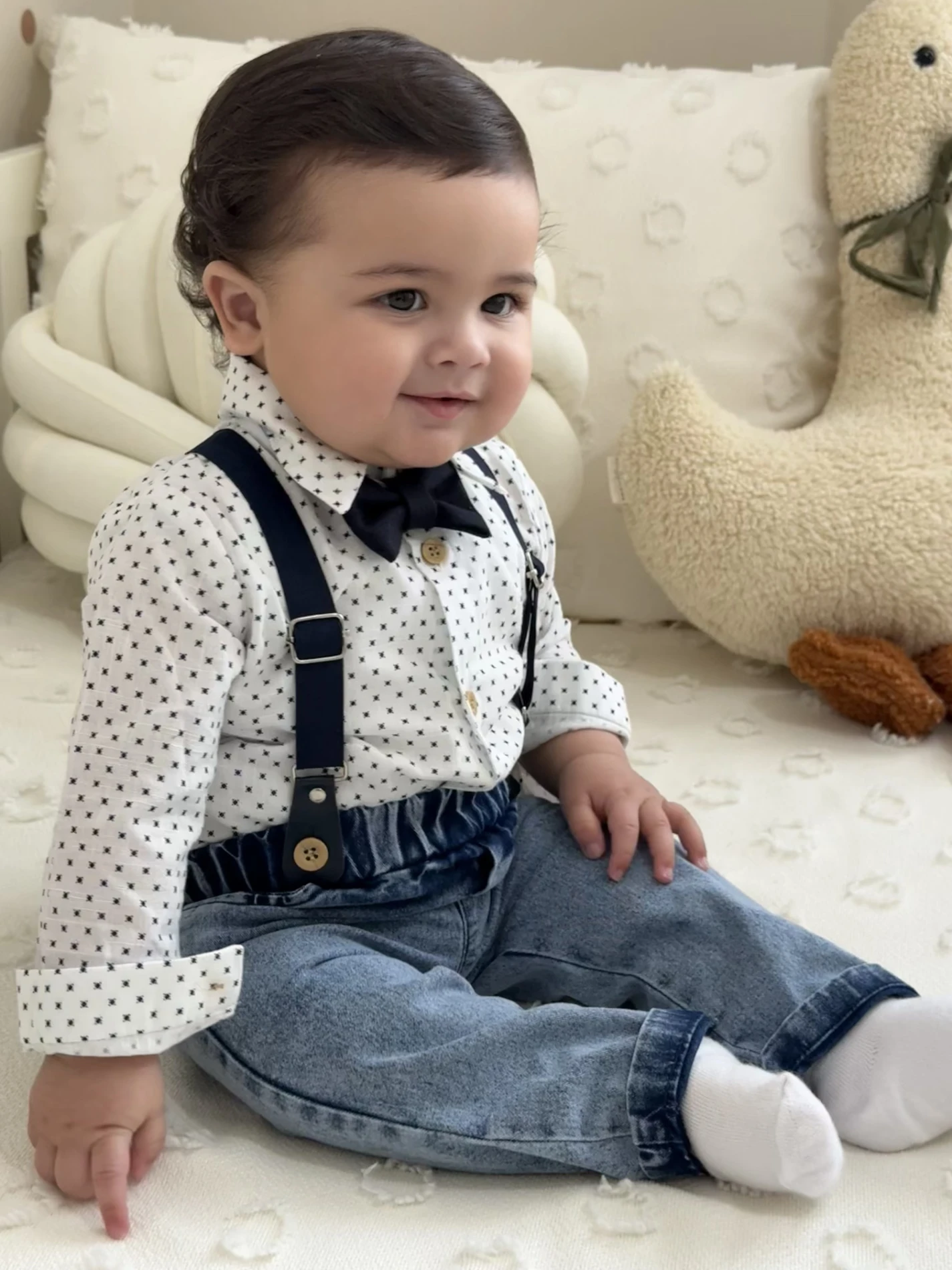 Papyonlu Askılı Kot Pantalon Gömlek 4’lü Takım