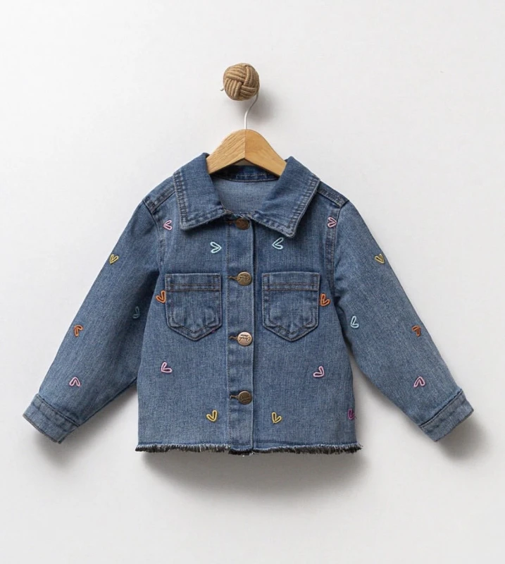 Kalp Nakışlı Kot  Fırfır Detaylı Etek Denim  