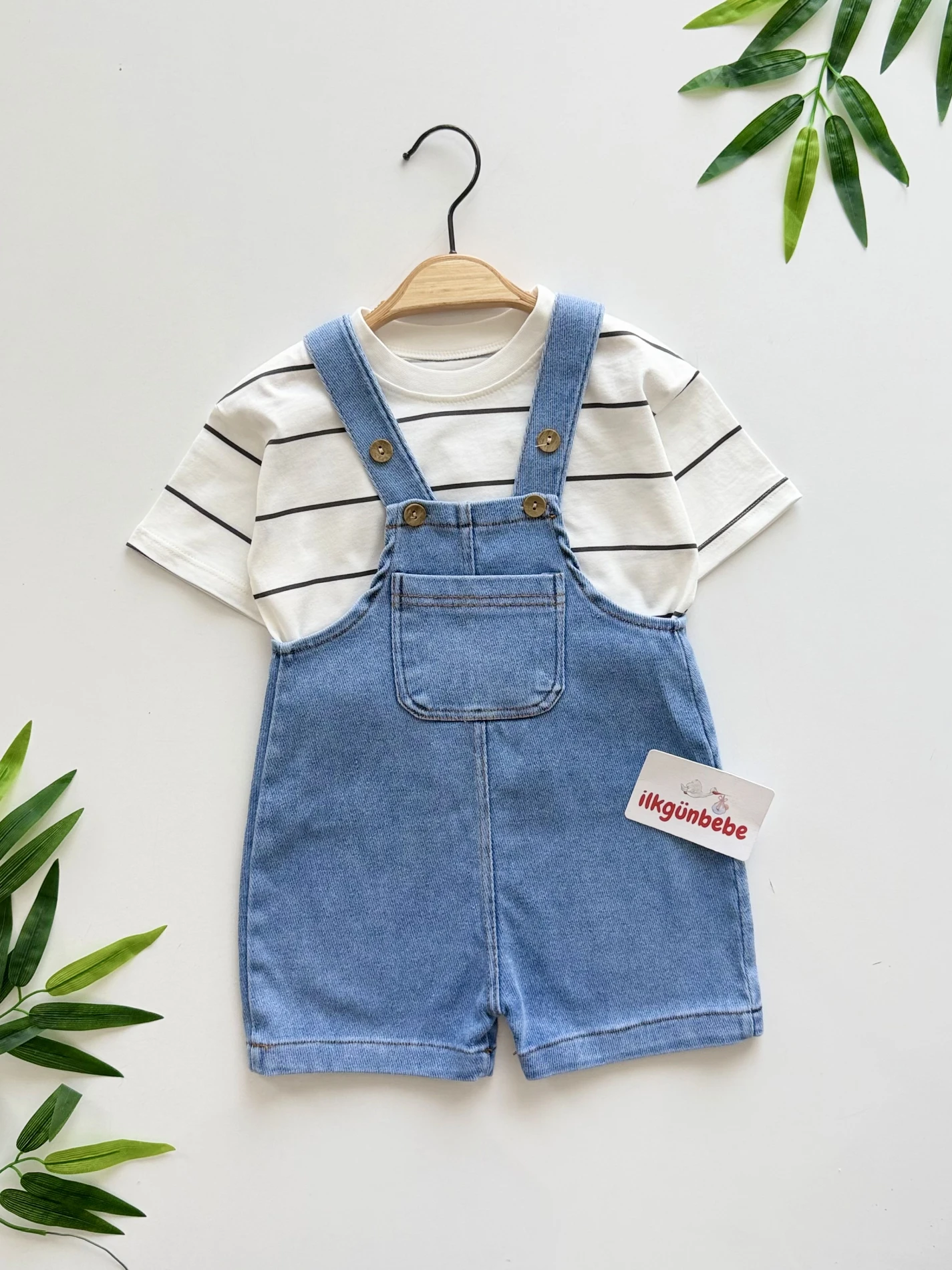 Denim Joy – 2’li Salopet ve Çizgili Tişört Takımı