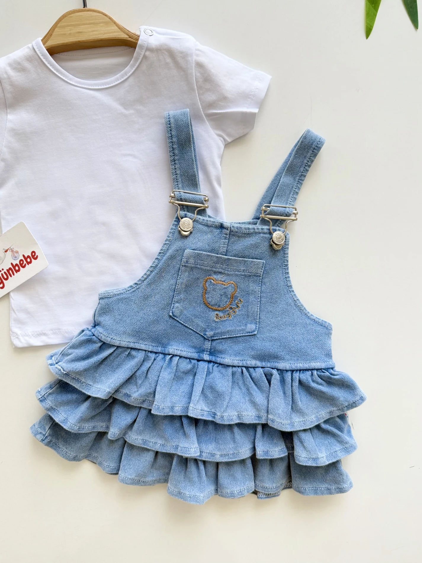 Denim Ruffles – 2’li Ayıcık Nakışlı Fırfırlı Jile Seti