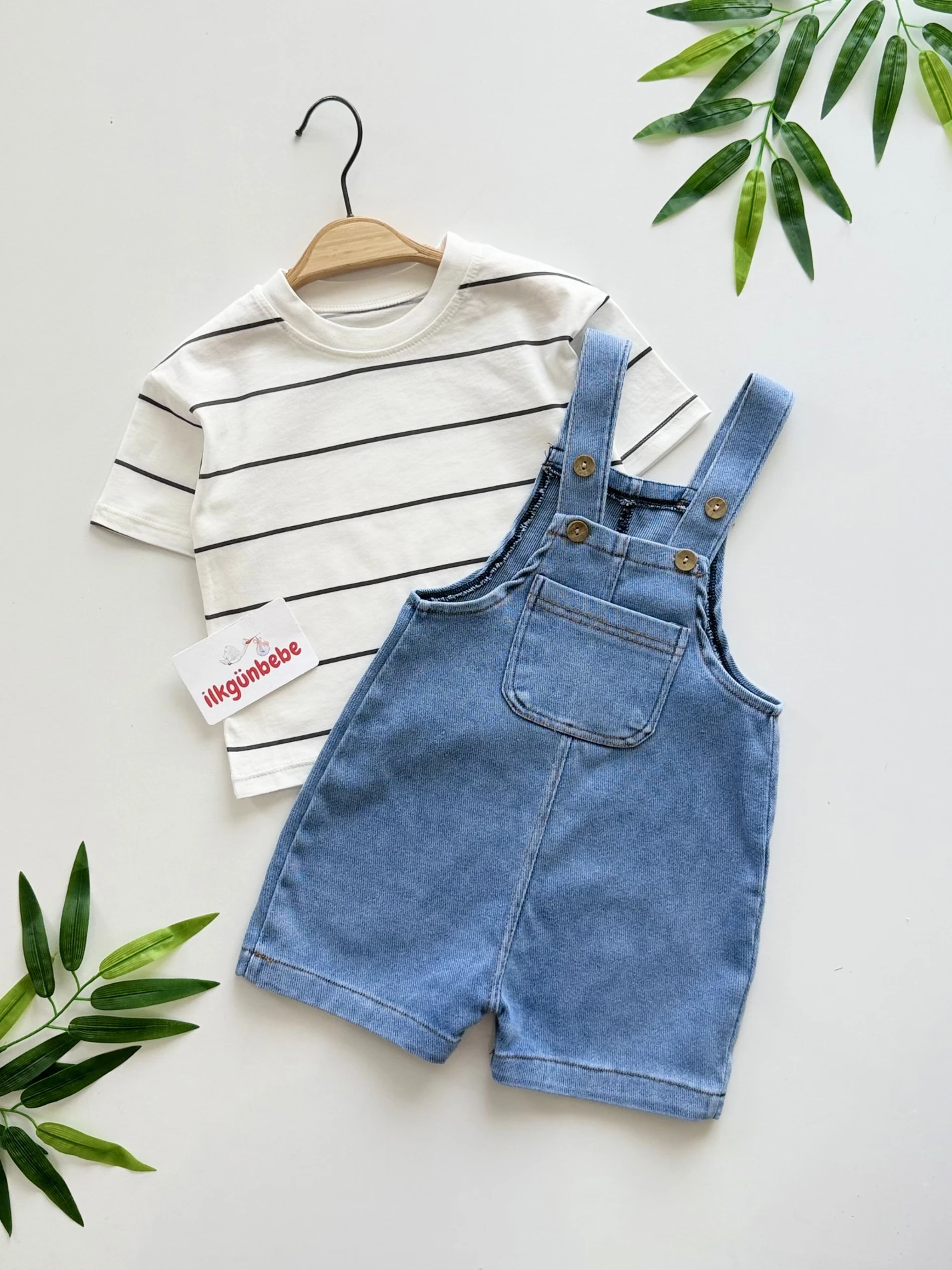 Denim Joy – 2’li Salopet ve Çizgili Tişört Takımı