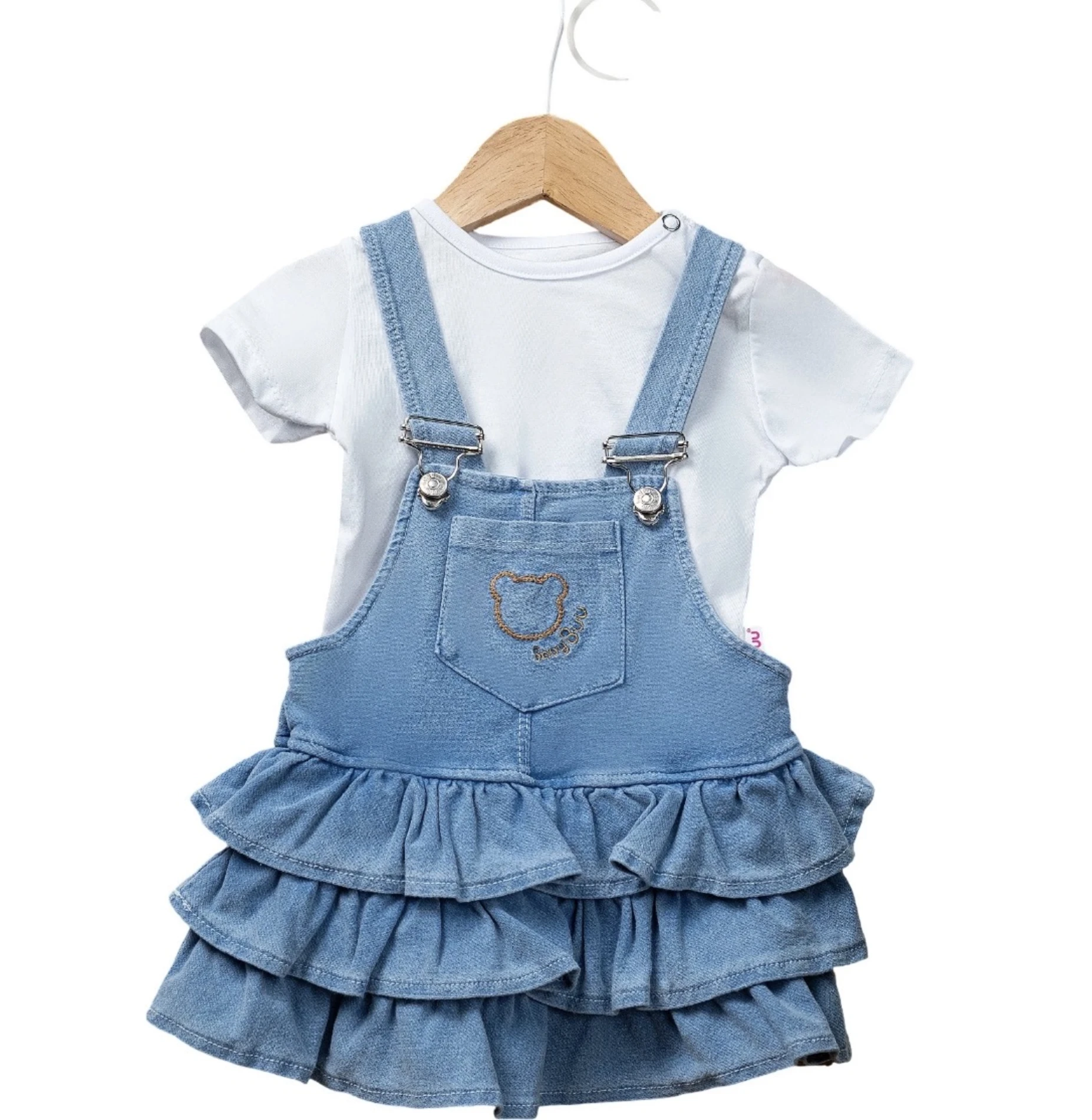 Denim Ruffles – 2’li Ayıcık Nakışlı Fırfırlı Jile Seti