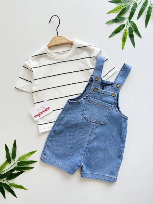 Denim Joy – 2’li Salopet ve Çizgili Tişört Takımı