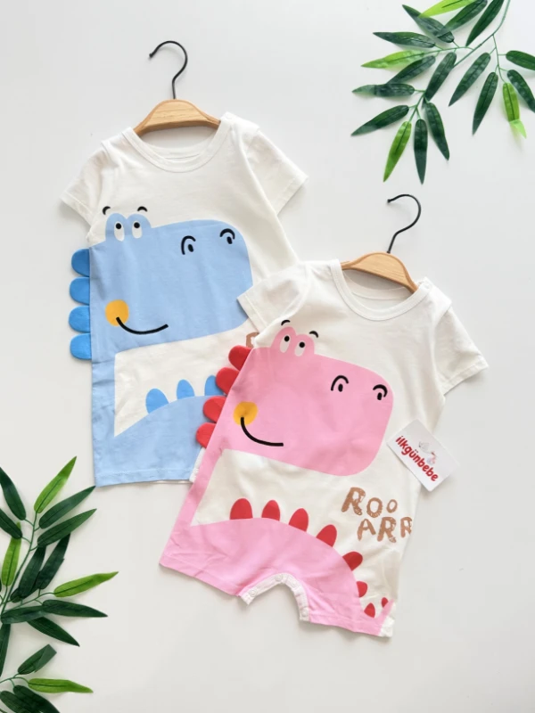 Dino-Roar – Figürlü ve Kabartma Detaylı Bebek Şort Tulum