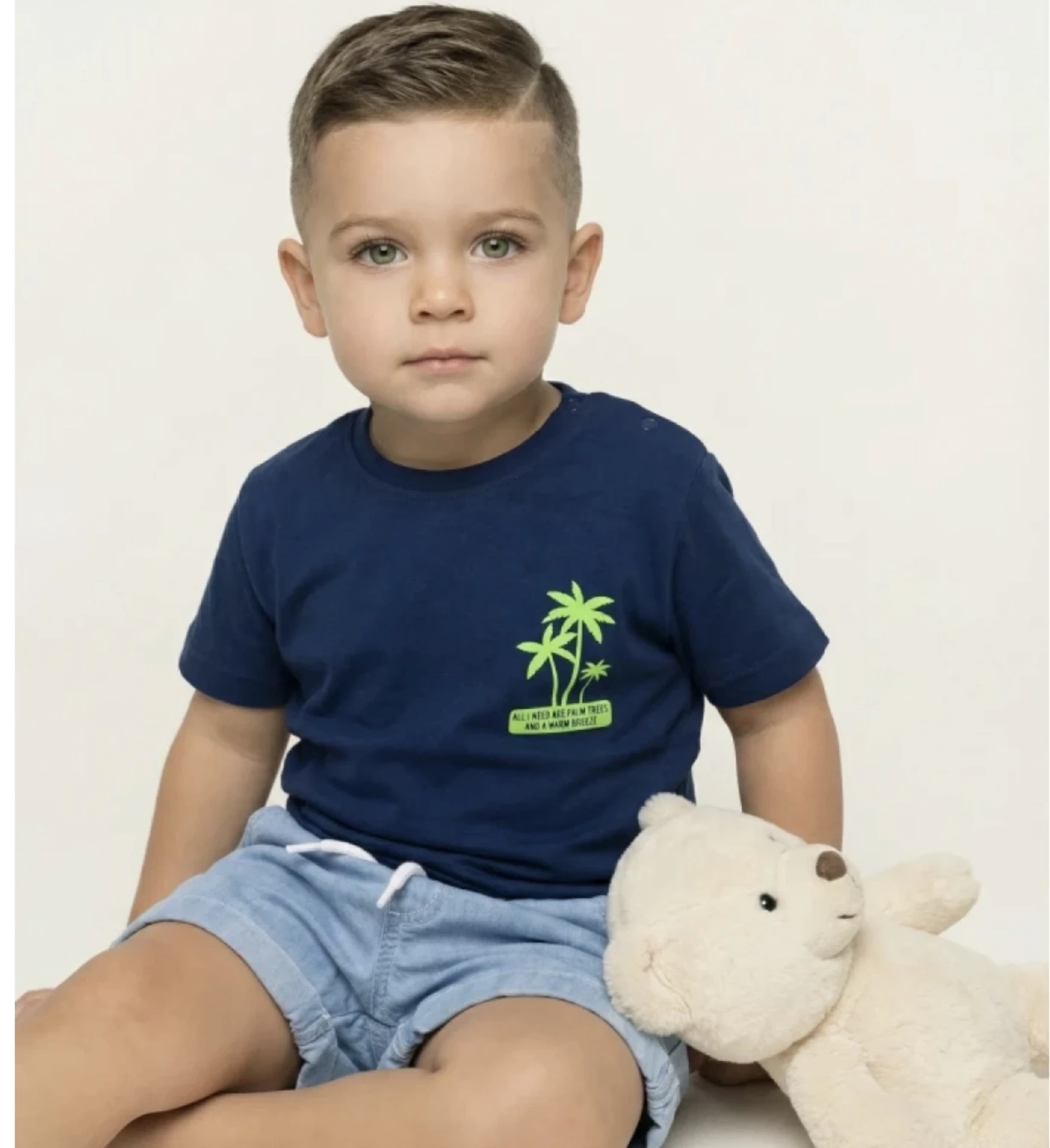 Palmiye Desenli Kot Şortlu Takım