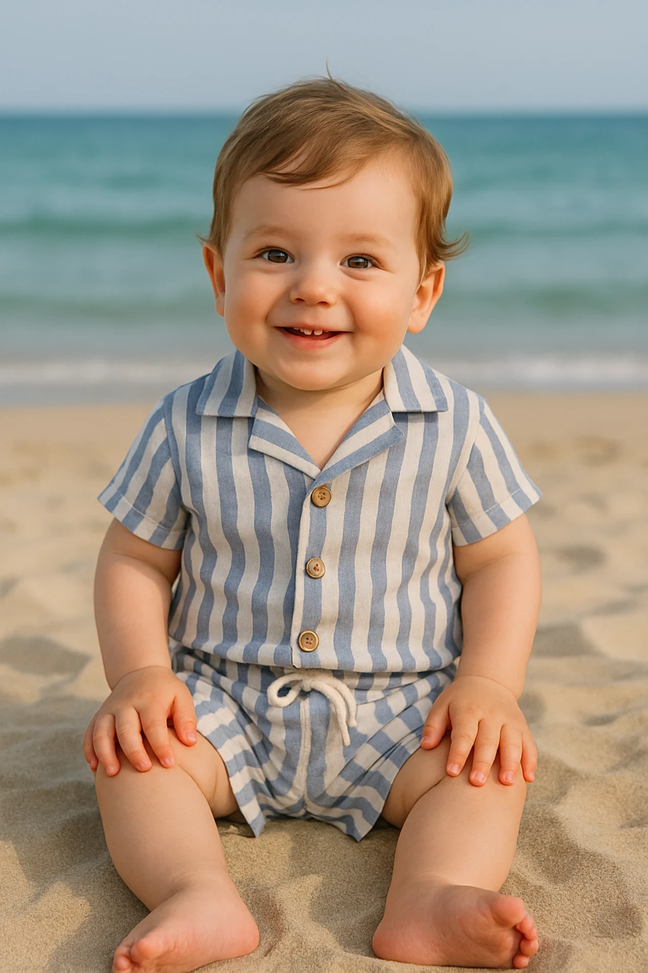 Çizgili Müslin Kumaş Gömlekli Şortlu Yazlık Takım