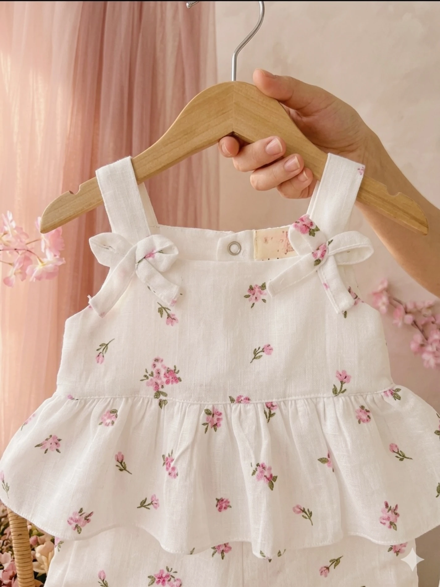 Bella Müslin Askılı Fiyonklu Çiçekli Fırfırlı Takım