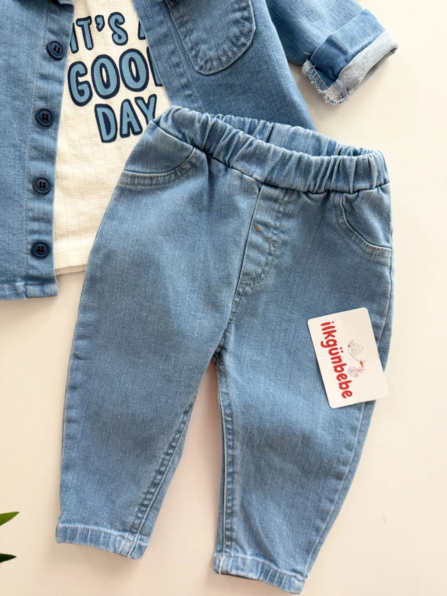 Likralı Esnek Kot Ceket Pantalon 3’lü Takım