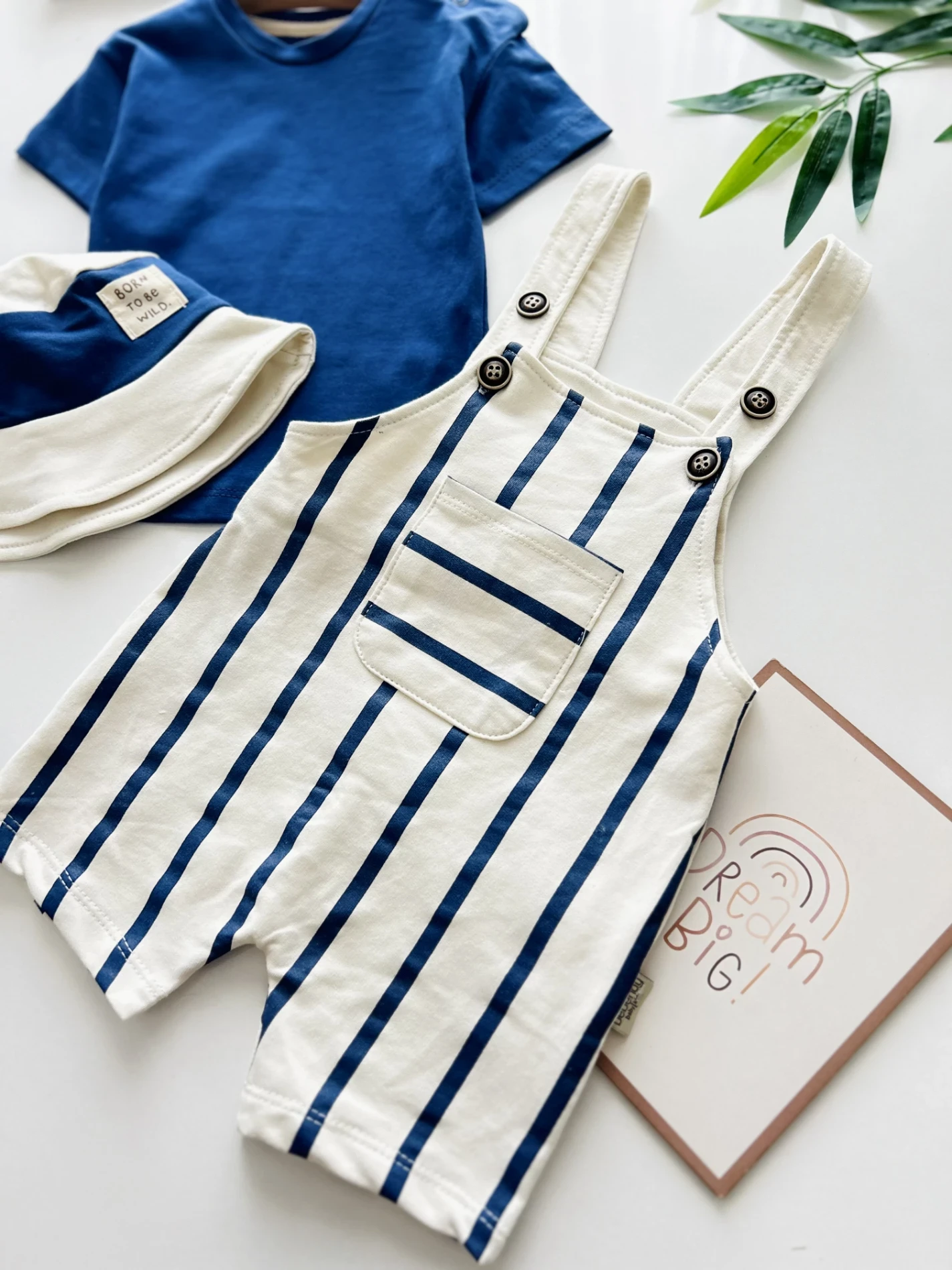 Çizgili Safari Şapkalı Omuzdan Çıtçıtlı Badili Yazlık Slopet Takım