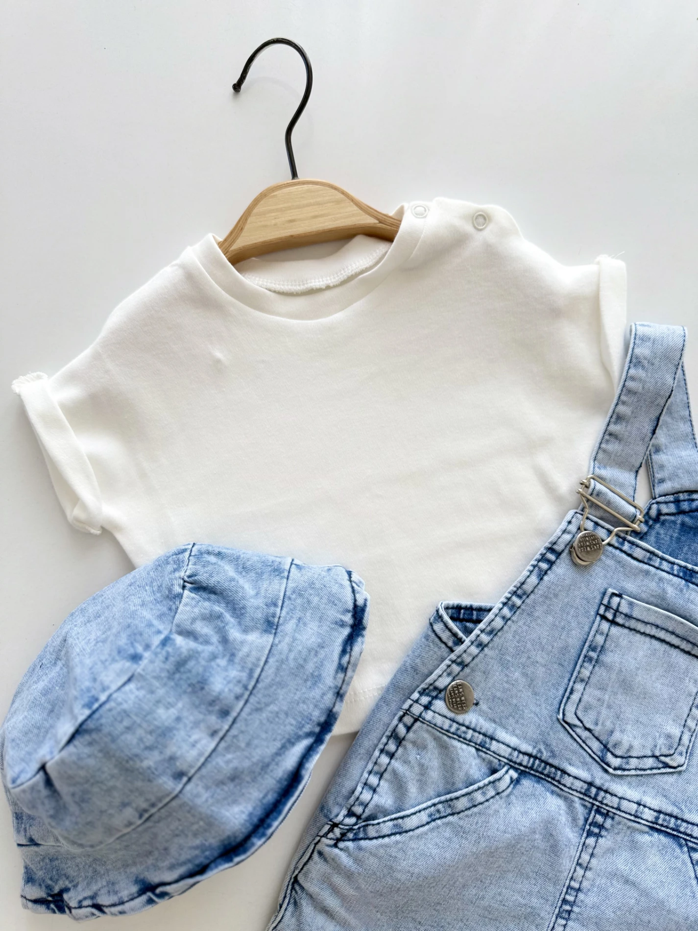 Denim Kot Bahçıvan Salopet & Bucket Şapka Takımı