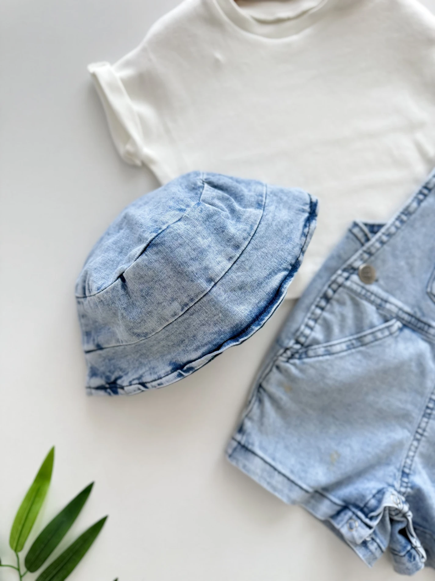 Denim Kot Bahçıvan Salopet & Bucket Şapka Takımı