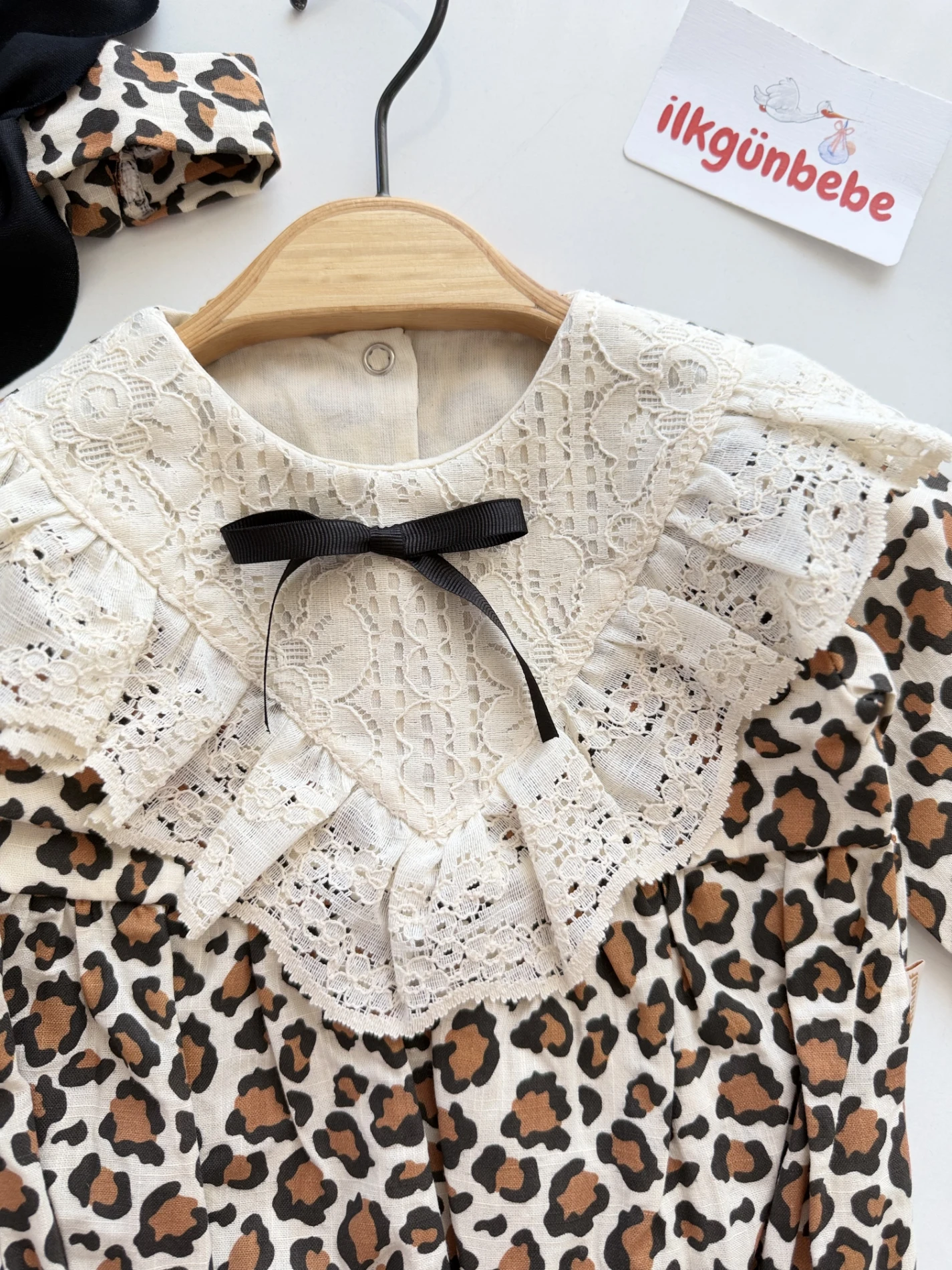 Leogirl Dantel Yaka Leopar Desenli Romper Set