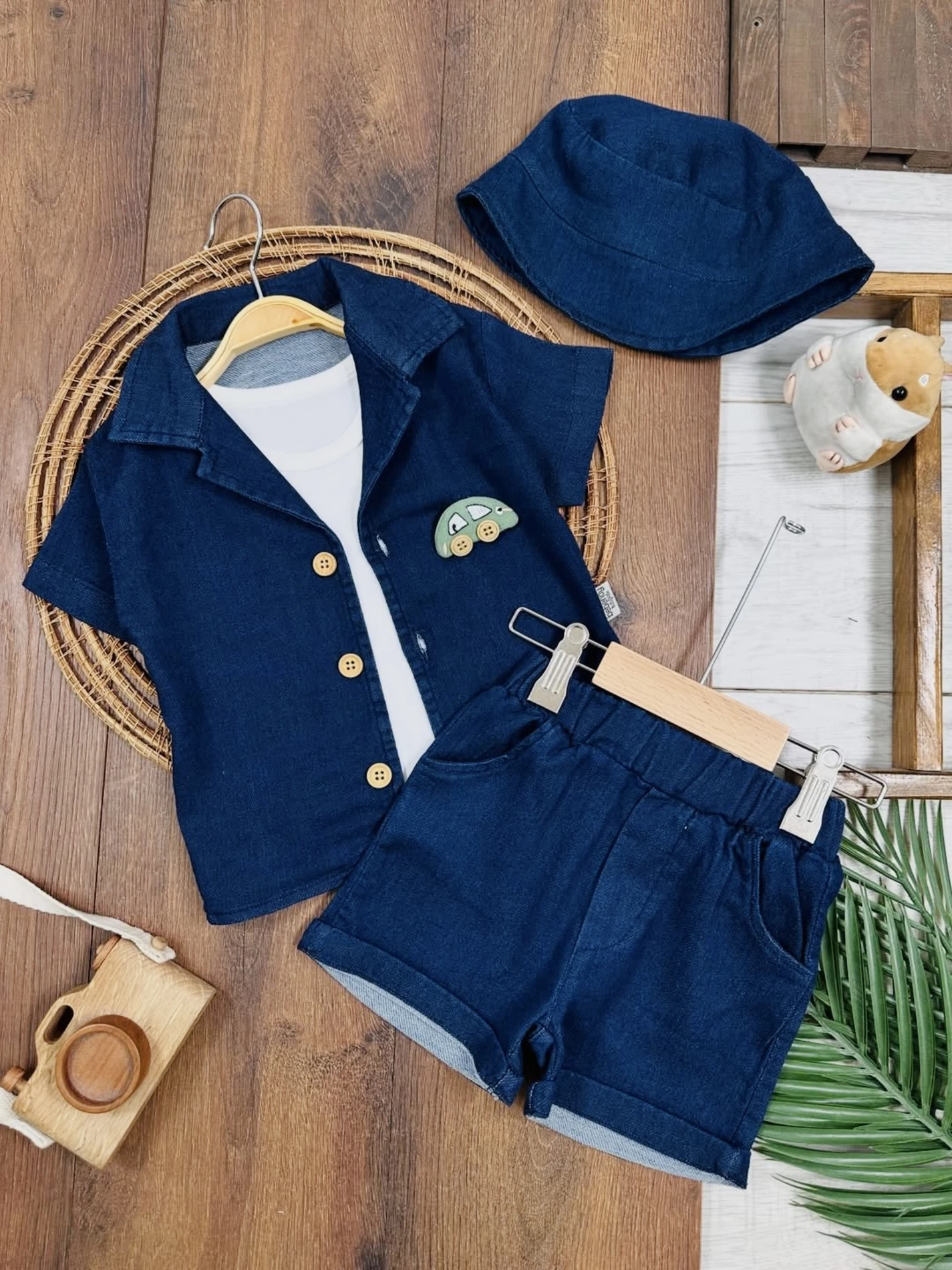 Kot Likralı Şapkalı Araba Oyuncaklı  Badili 4lü Yazlık Takım 