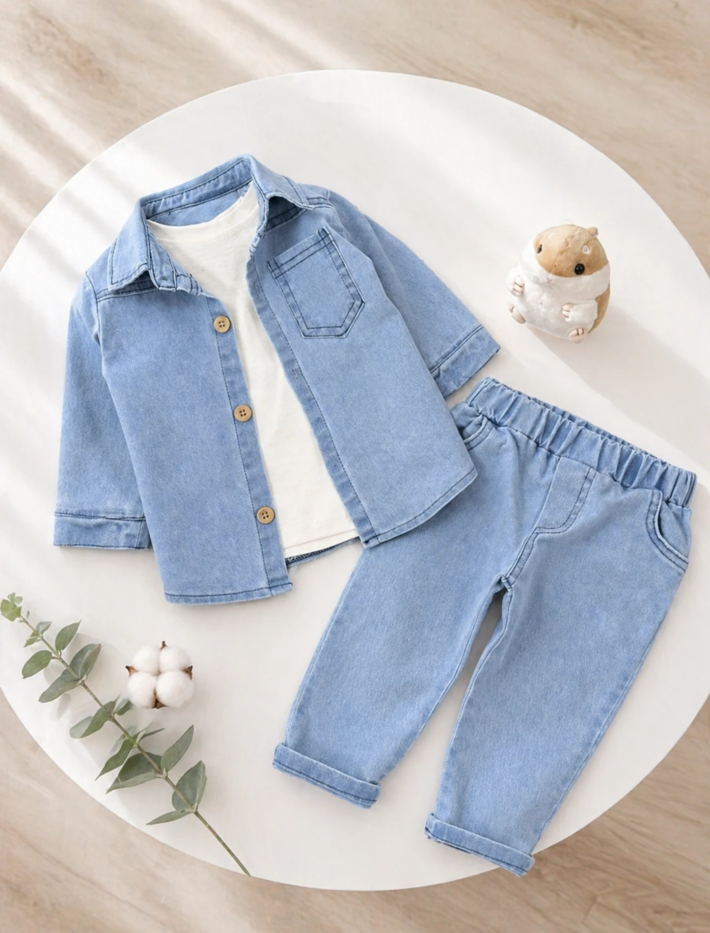 Likralı Esnek Kot Kumaş Gömlekli Tişörtlü Kot Pantalonlu Cool Takım