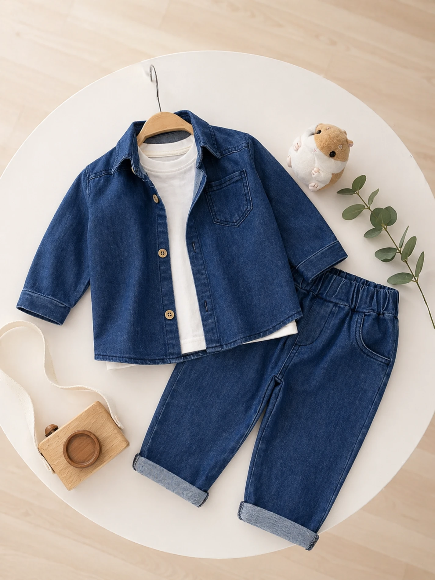 Likralı Esnek Kot Kumaş Gömlekli Tişörtlü Kot Pantalonlu Cool Takım