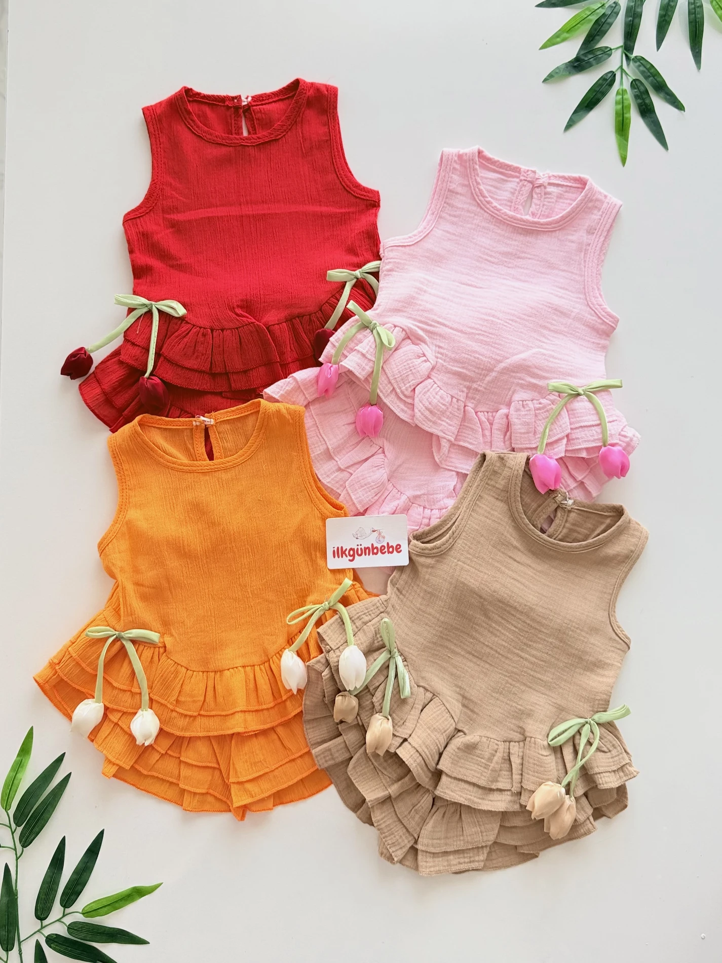 Lale Floral Müslin Kumal Fırfırlı Takım